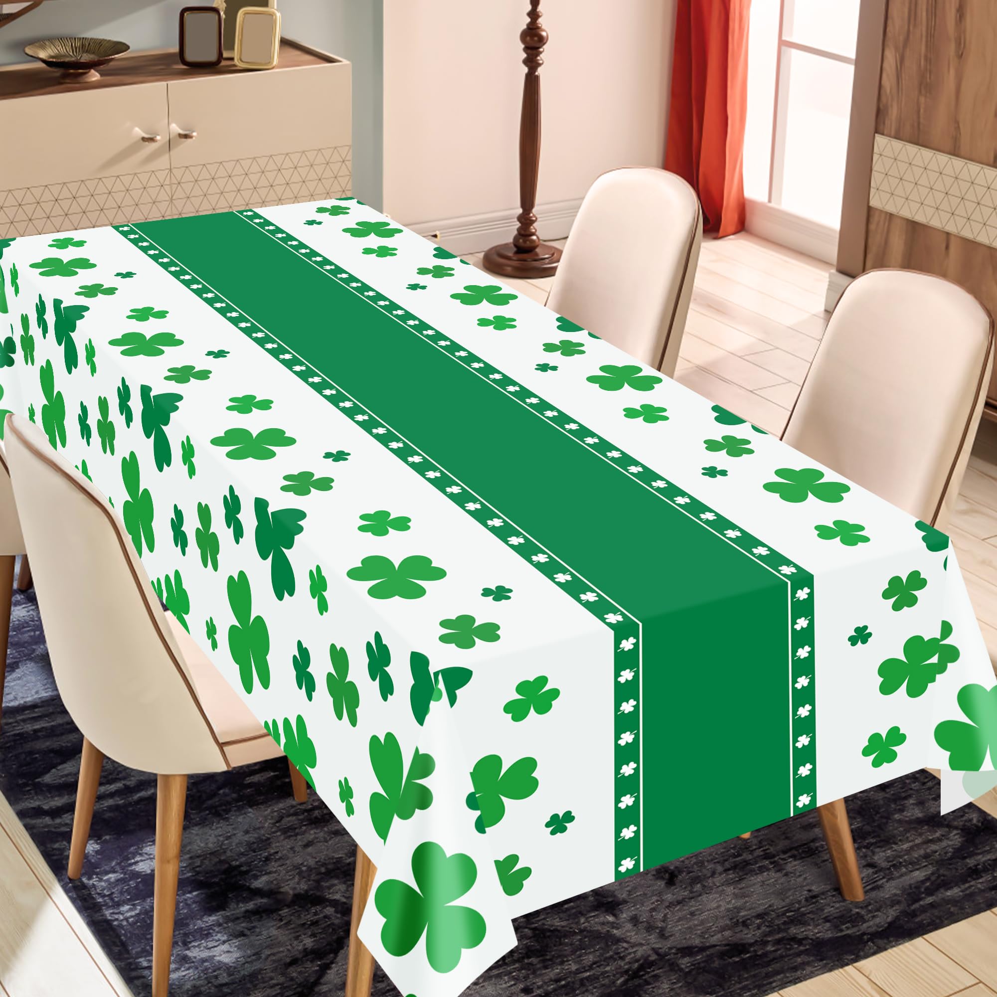 Kelool St Patricks Day Decorations,3 Pack St Patricks Day Tablecloth,Green Plastic Table Cloth Disposable,Table Cover for Shamrock Decorations,Shamrock Rectangle Tablecloth 54 x 108 Inch