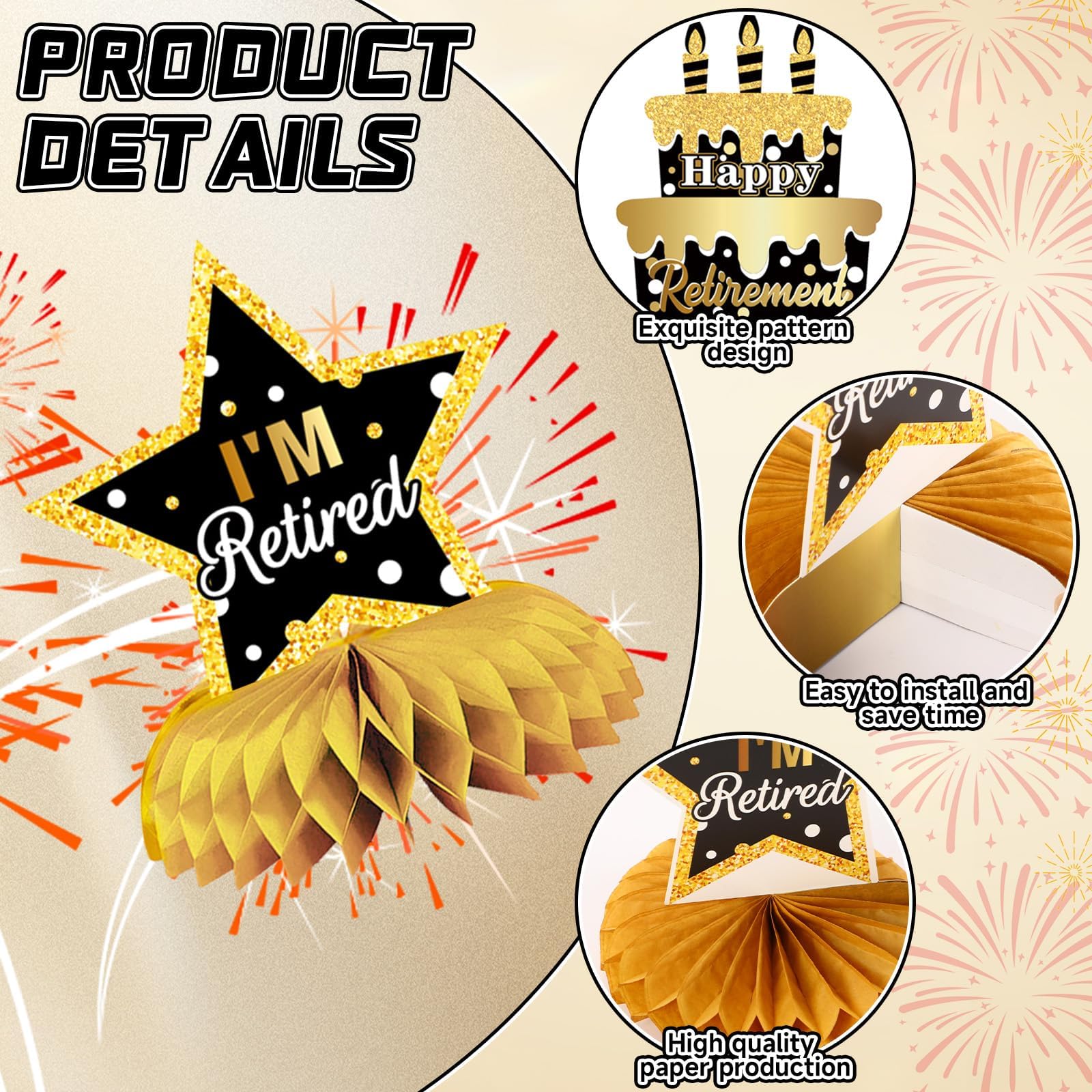 DTOFOOT 10 Pcs Retirement Party Decorations, Retirement Party Supplies Retirement Table Decorations Black and Gold Retirement Decorations for Men and Women Party