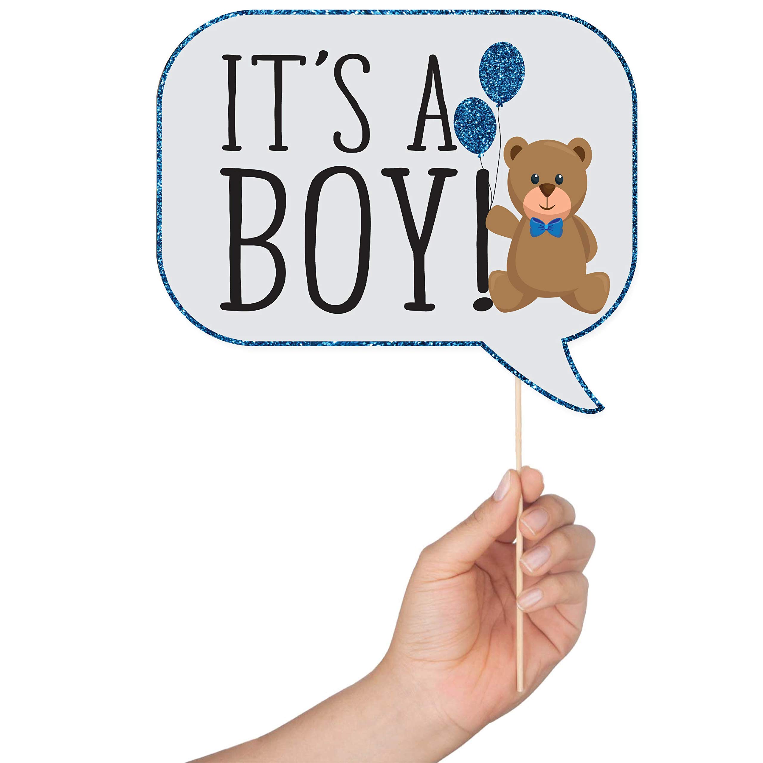 Boy Baby Shower Photo Booth Props - 41-pc Photo Booth Kit with 8 x 10-Inch Sign, 60 Glue Dots, 45 Sticks - Picture Props for Baby Shower