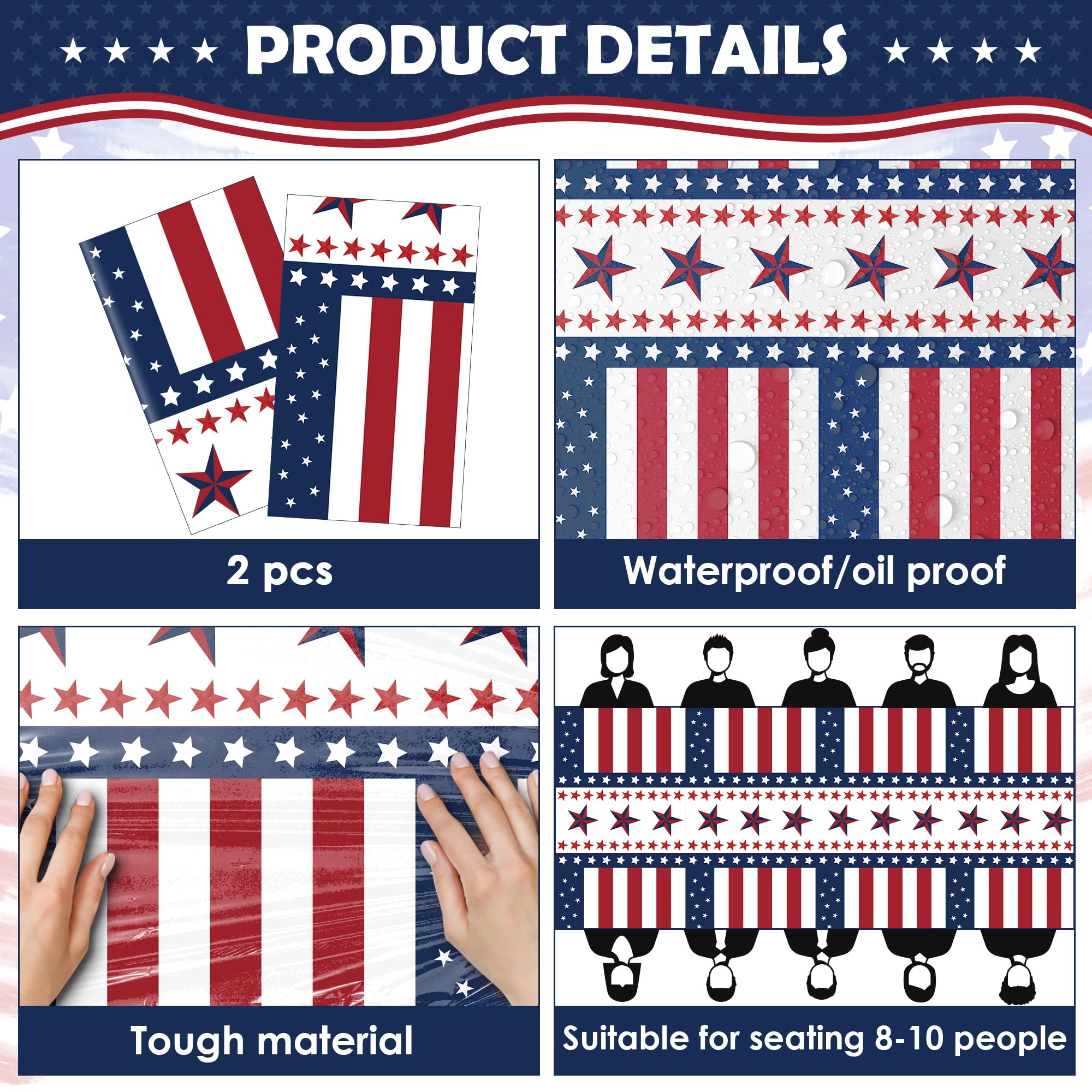 OHOME 4th of July Decorations - Red White and Blue Tablecloth - Fourth of July Accessories for Home Outdoor Decorations | Patriotic American Flag Party Favors,2 Pack