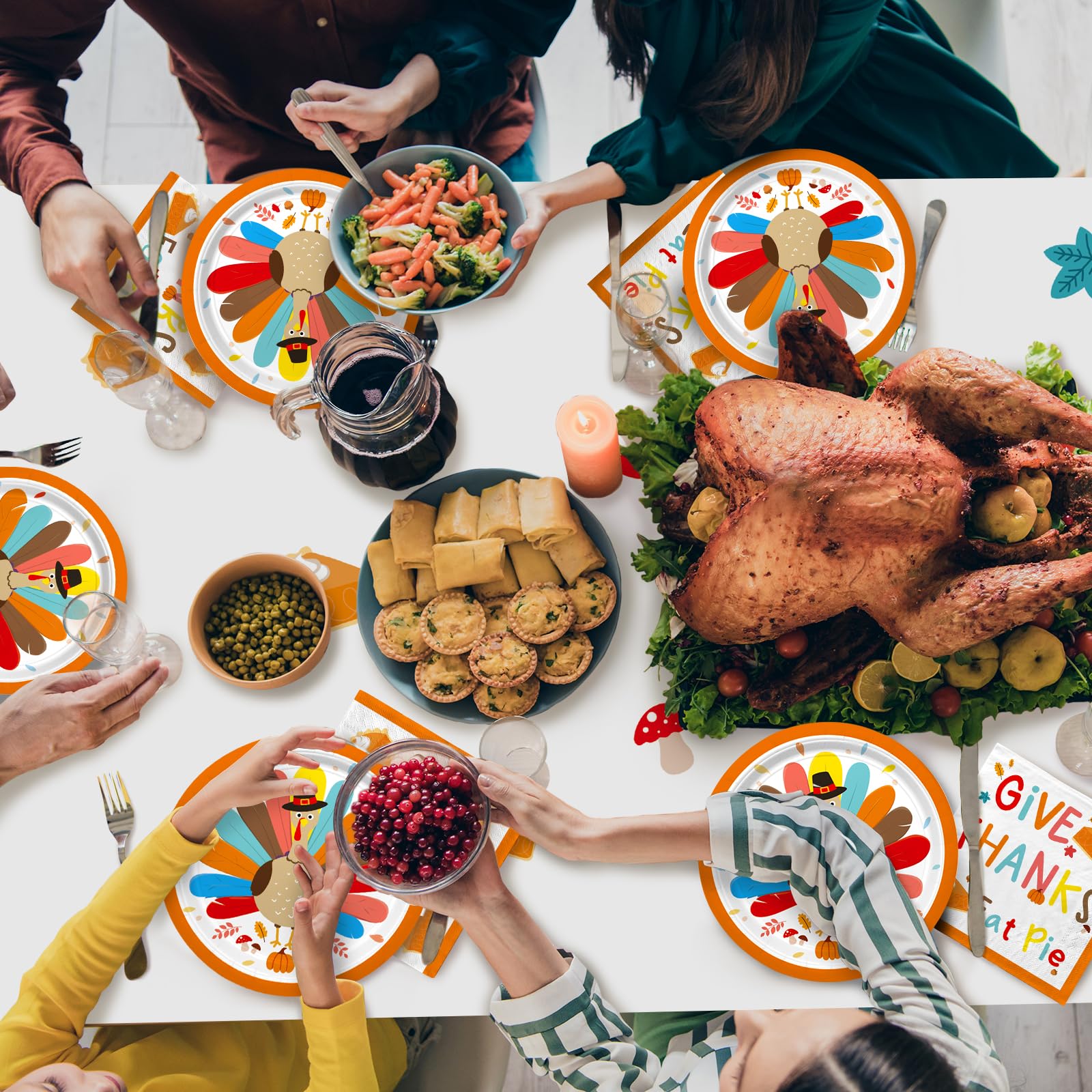 Gatherfun Turkey Thanksgiving Party Supplies Kit for 50 Guests - Complete Autumn-Themed Disposable Dinnerware Set: Dinner & Dessert Plates, Napkins - Thanksgiving Party Decorations