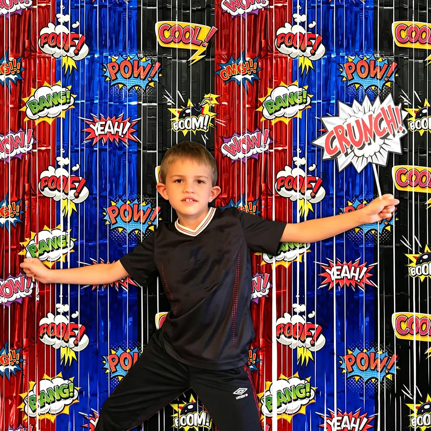 Hero Foil Fringe Curtains Backdrop Birthday Party Decorations, 2 Pack