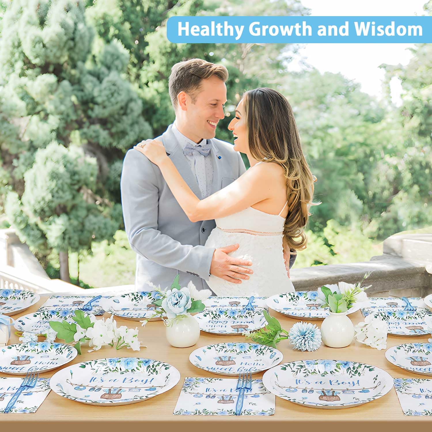Heboland Boy Baby Shower Decorations Plates Set 25 Guests, 100 Pcs Blue It's a Boy Sweet Baby Shower Decorations Paper Plates Napkins Forks Set Tableware