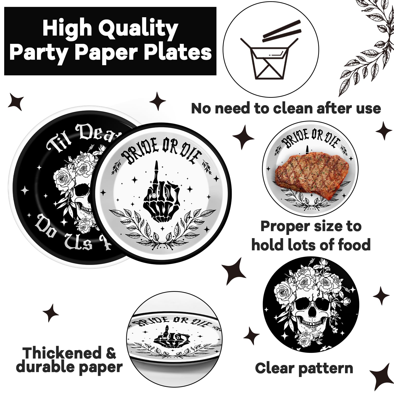 96pcs Bride or Die Bachelorette Party Plates and Napkins, Till Death Let's Birthday Decorations for Bridal Shower Party Dessert Plates, Halloween Bachelor Birthday Tableware Decor, Serves 24