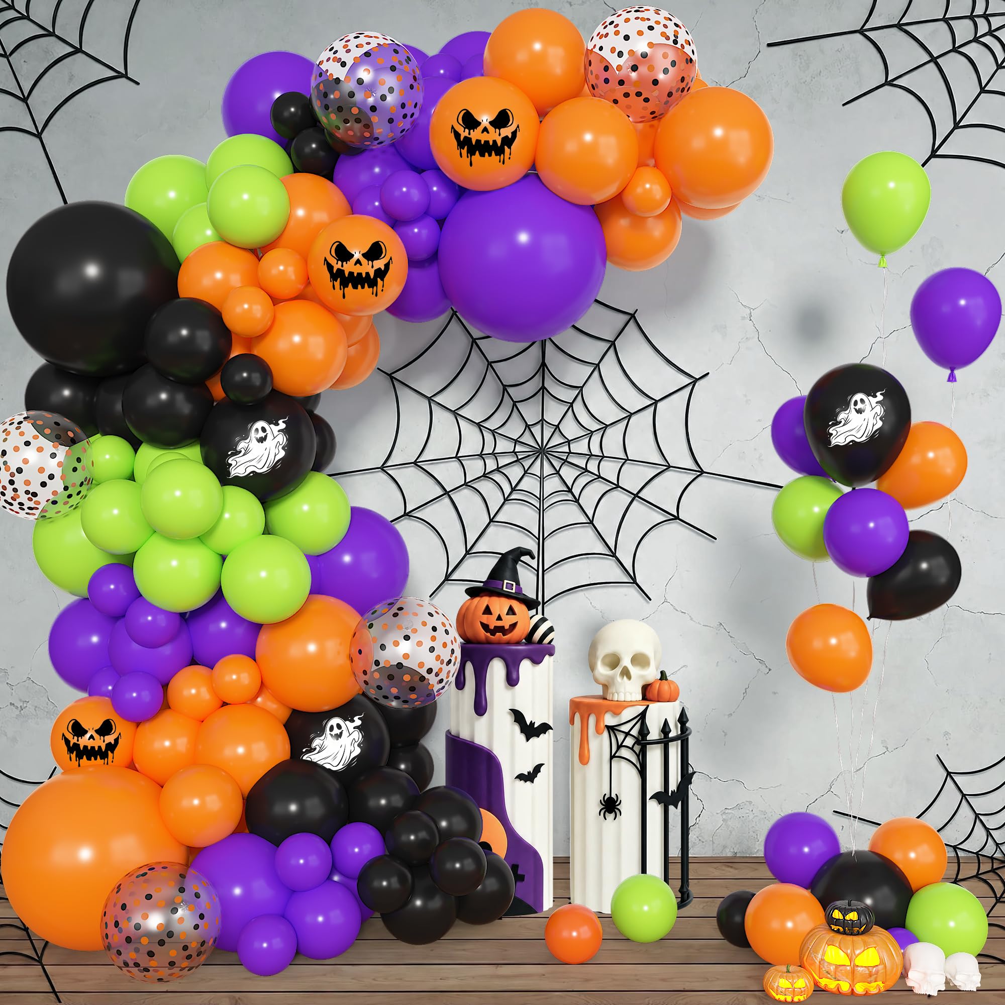 Amandir 153pcs Halloween Balloon Arch Kit Ghost Print Halloween Balloons