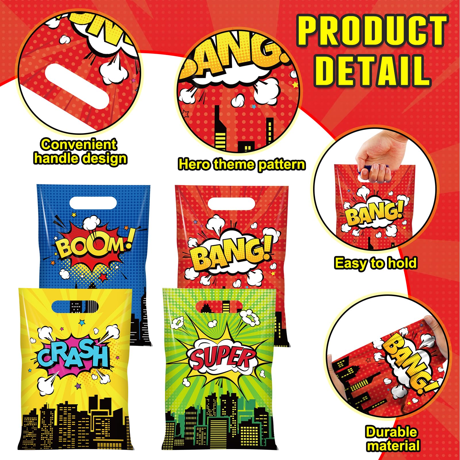 YIDAKO 50pcs 6.7 * 10 inches Hero Party Favors Plastic Treat Bags