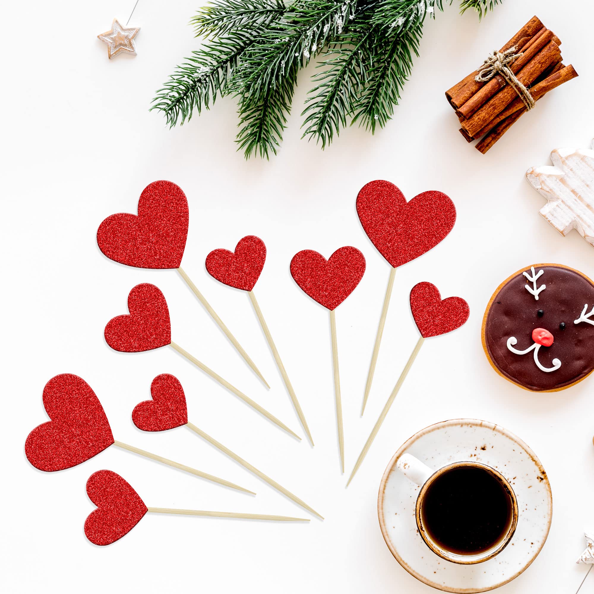 Gyufise 30Pcs Heart Cupcake Toppers Red Glitter Sweet Love Heart Cupcake Pick Decorations Valentine's Day Cake Decorations for Wedding Engagement Bridal Shower Birthday Party Cake Decorations Supplies