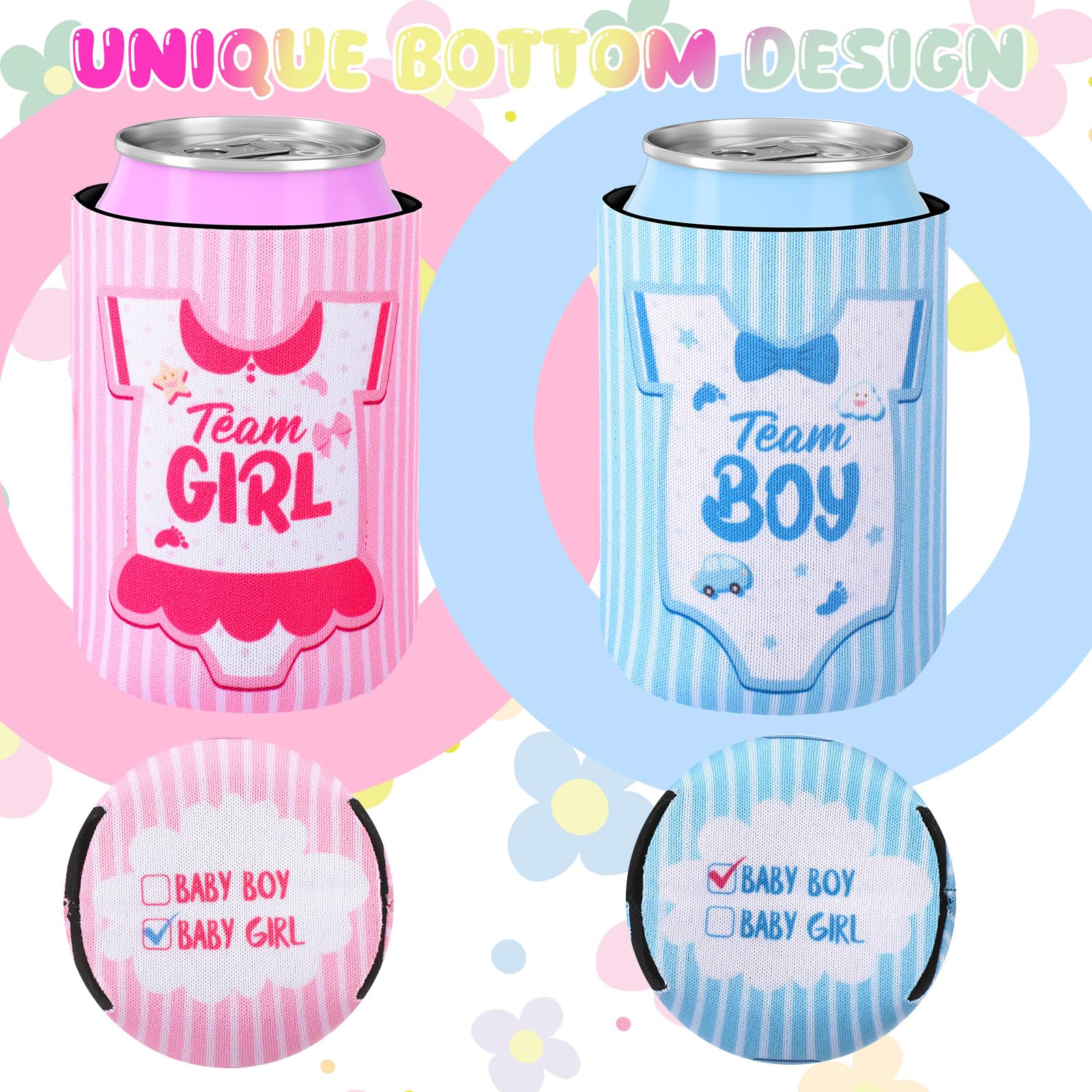 Ninehaoou 36 Count Boy or Girl Gender Reveal Decorations Team Girl Team Boy Can Coolers Sleeves Gender Reveal Can Coolers Pink and Blue Coolies for Baby Party Supplies