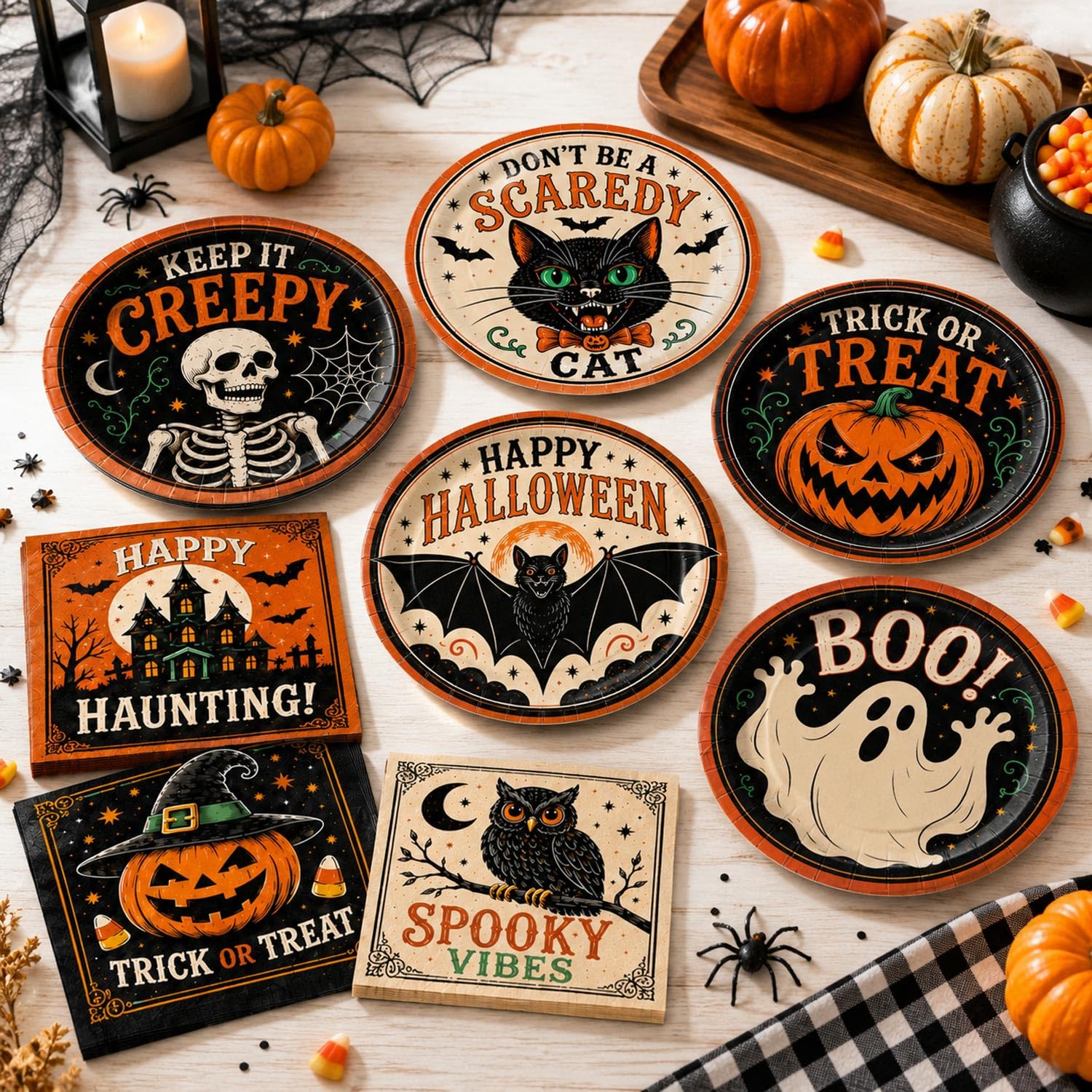 Oigco 60PCS Halloween Party Supplies, Vintage Halloween Plates and Napkins Set with 9-inch Dinner Plates, and Napkins for Halloween Birthday Party Decorations, Serves 30