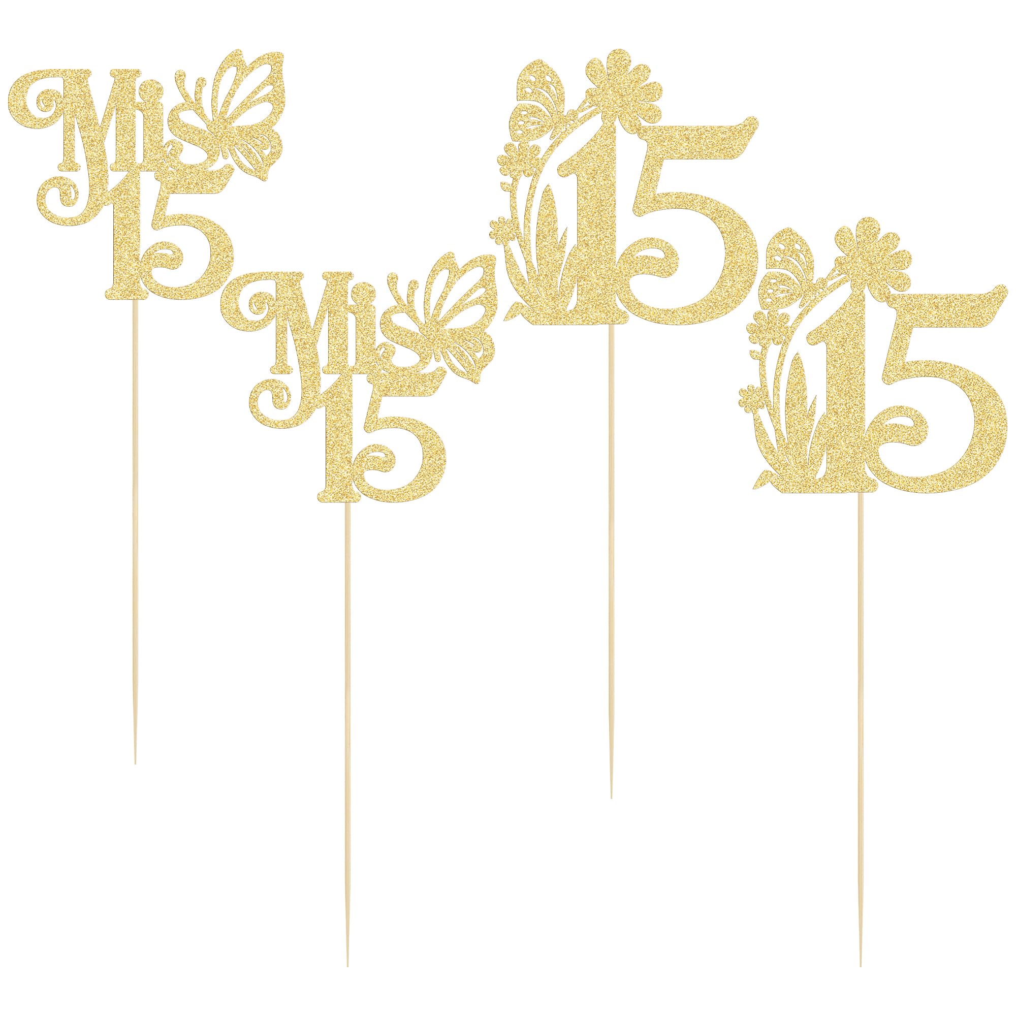Ephlyn 12Pcs Happy 15th Birthday Centerpiece Sticks Hello 15 Sweet 15 Table Flower Centerpieces Sticks Fifteen Mis 15 Quince Floral Decorations for Cheers to 15 Theme Anniversary Party Supplies Gold