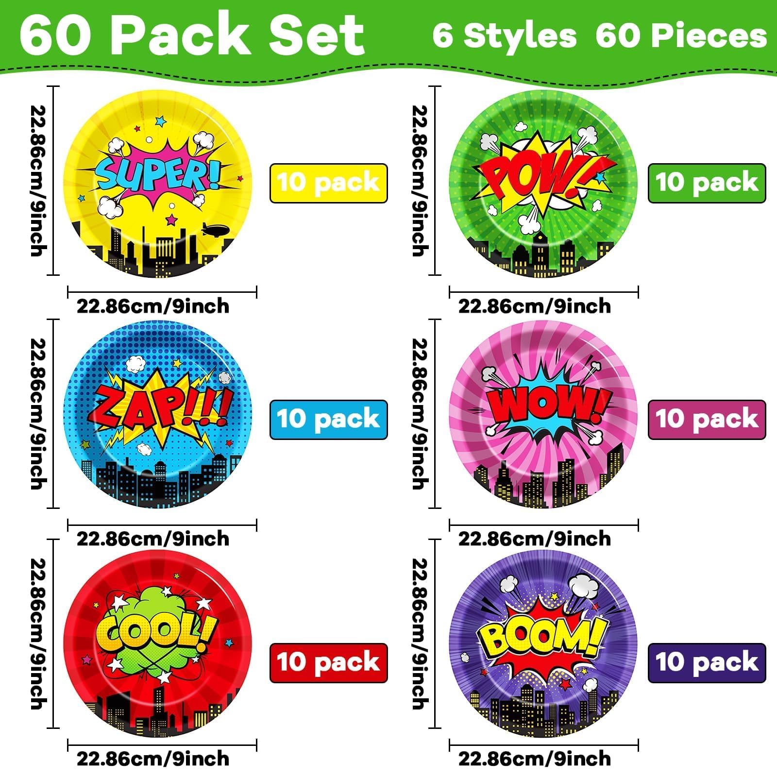 CHUNNIN 60 Pcs Super Theme Hero Party Plates for Birthday Party Decorations 9in Super Theme Hero Paper Plates Disposable Colorful Paper Plate for Kids Home Birthday Event Supplies