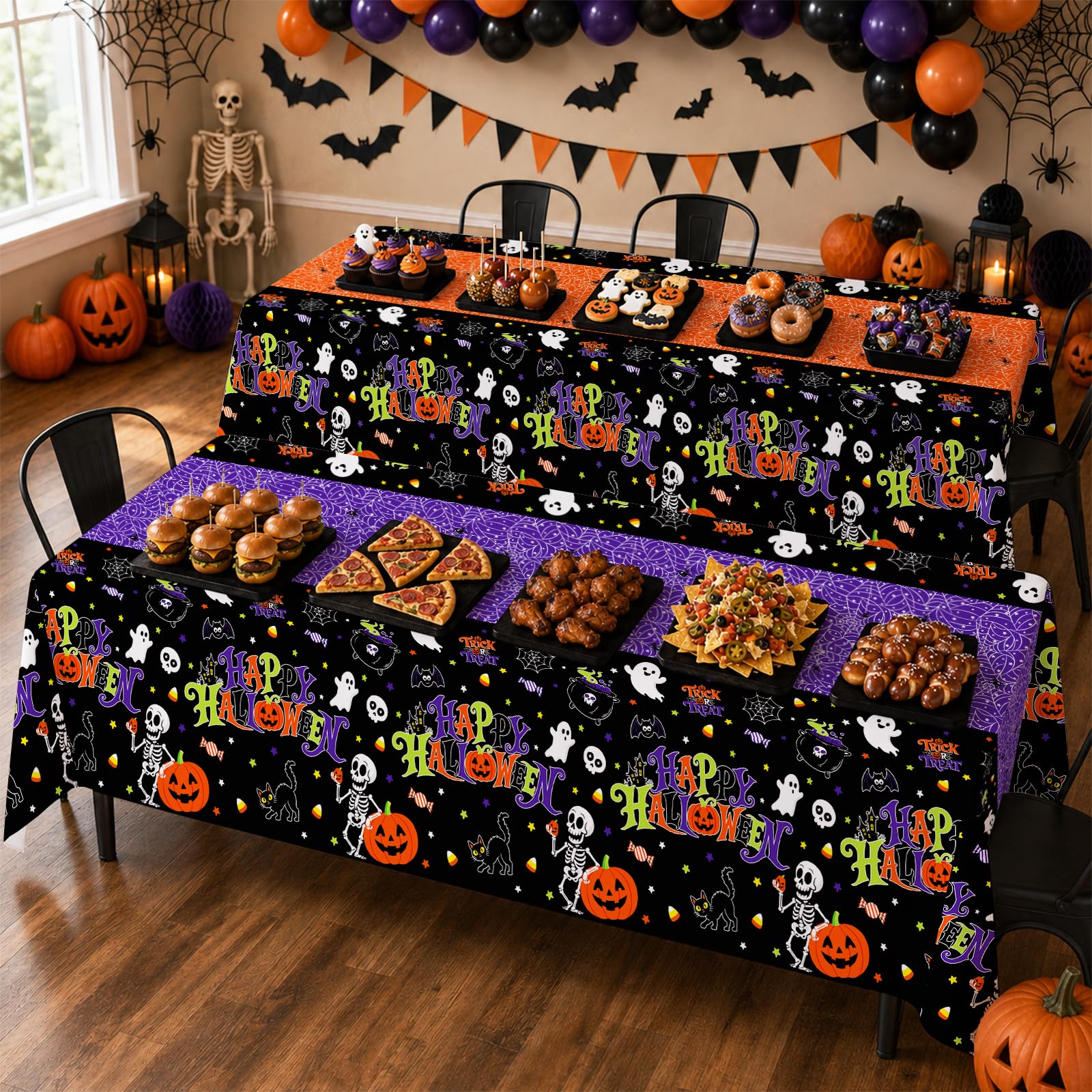 2 Pack Halloween Tablecloth, 54 x 108 Inch Disposable Plastic Table Cover, Halloween Party Supplies for Halloween Decor
