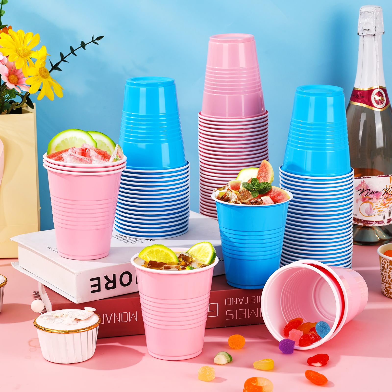 KesaPlan 100 PCS 12 OZ Plastic Party Cups, Pink and Blue Disposable Cup