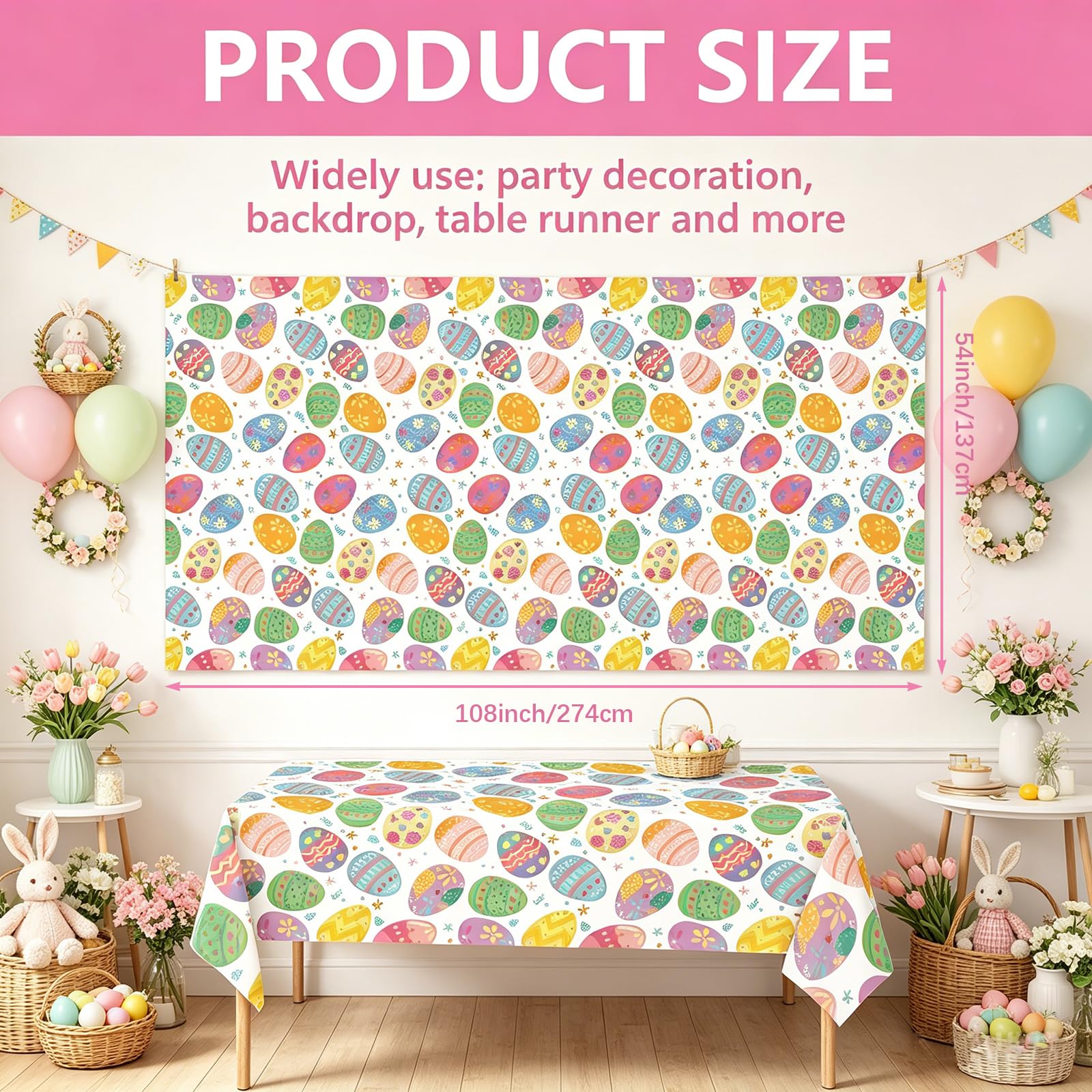 BeadRiver 3 Pack Easter Tablecloth - Colorful Easter Eggs Table Cloth, Disposable Plastic Rectangle Table Cover for Easter Party Decorations, Spring Table Decor, Home Kitchen Dining Party Supplies