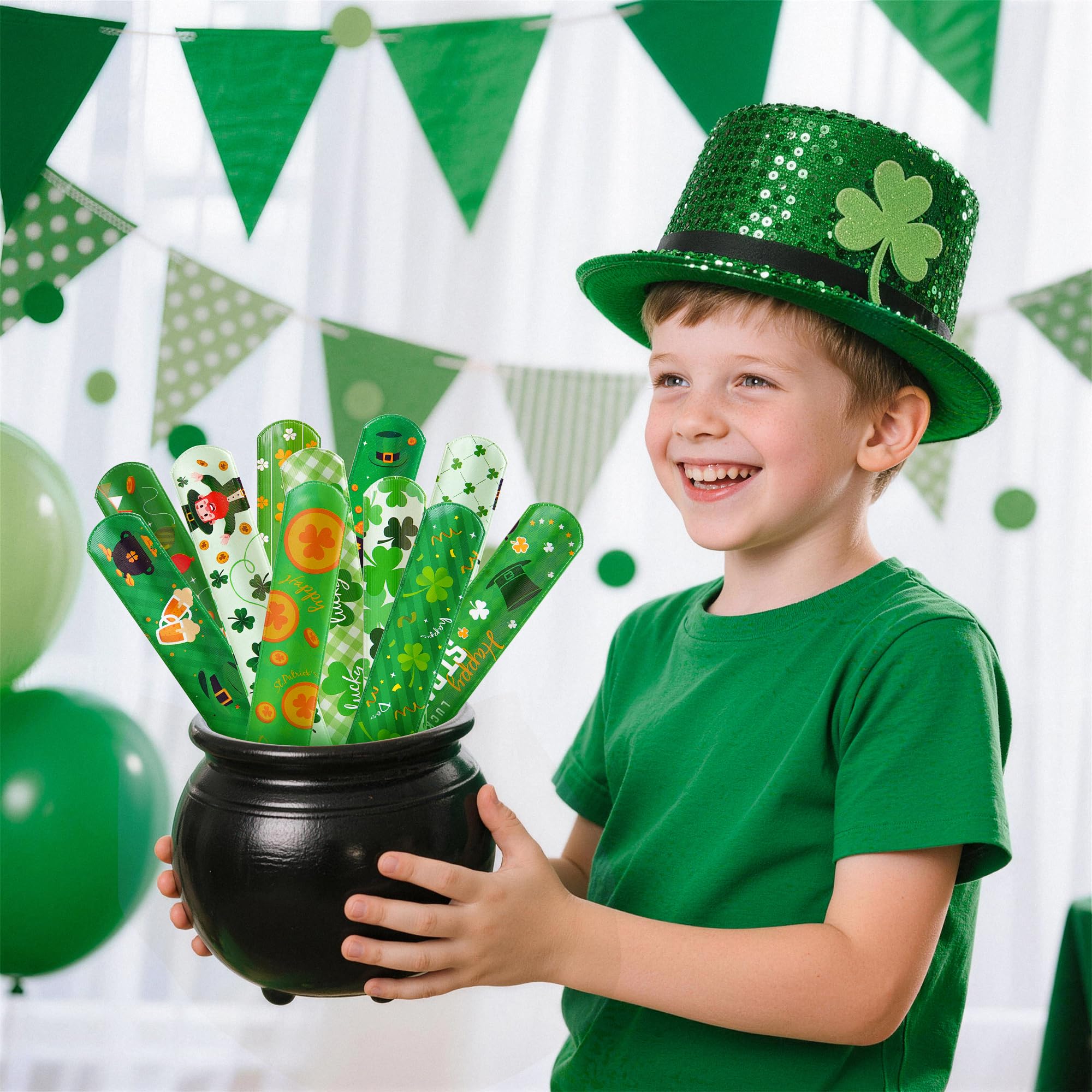 Childom 36 Pcs St. Patrick's Day Slap Bracelet,St Patricks Day Favors,St Patricks Day Decorations Gifts Bracelet Decorations,Bracelets Bulk for Home School Classroom Prizes Anniversary Holiday Outdoor