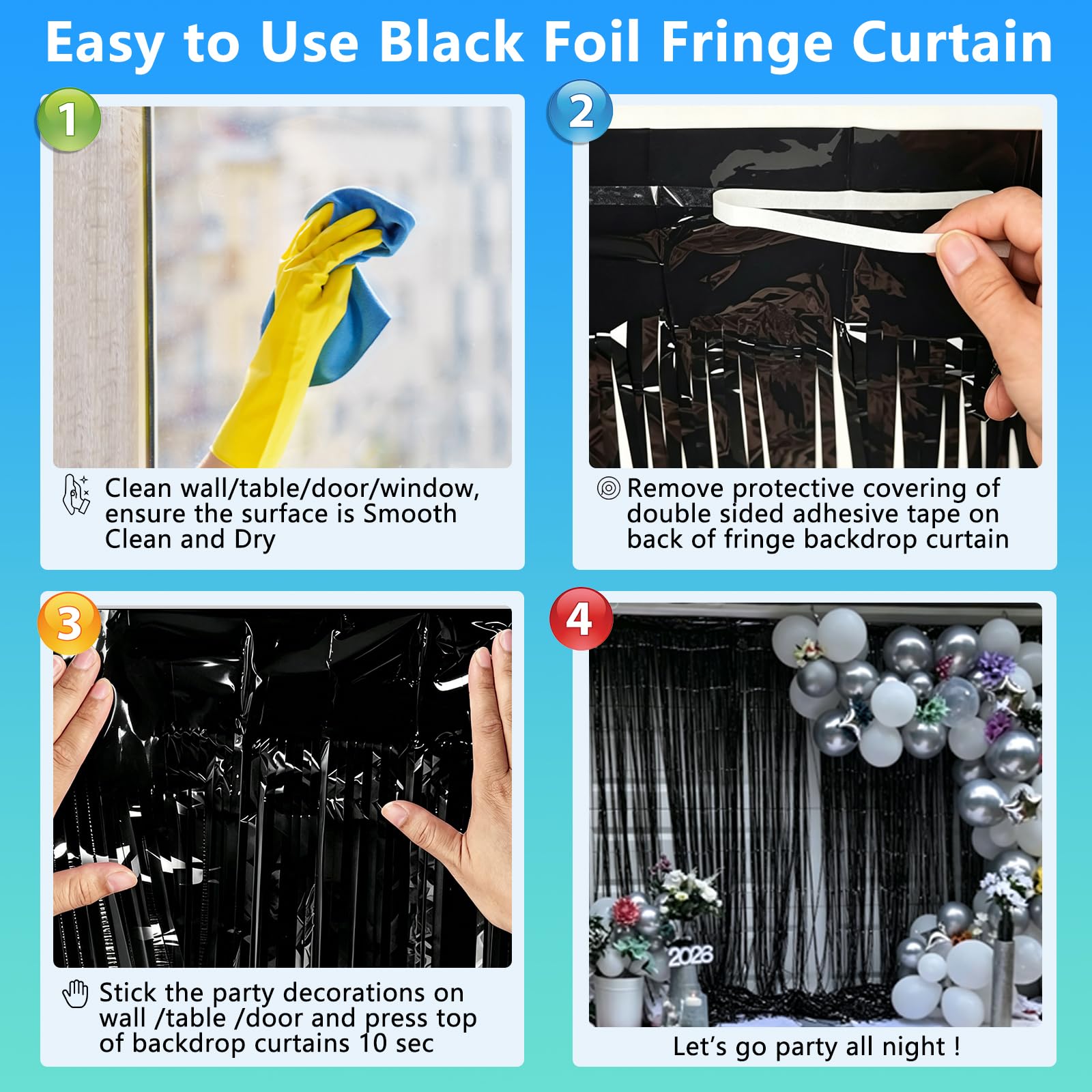 Black Foil Fringe Curtain Party Decorations Door Streamers 2Pack 3.3x8.3 Ft, Black Tinsel Foil Curtain Backdrop Photo Booth Props for Birthday Wedding Bridal Baby Shower Graduation
