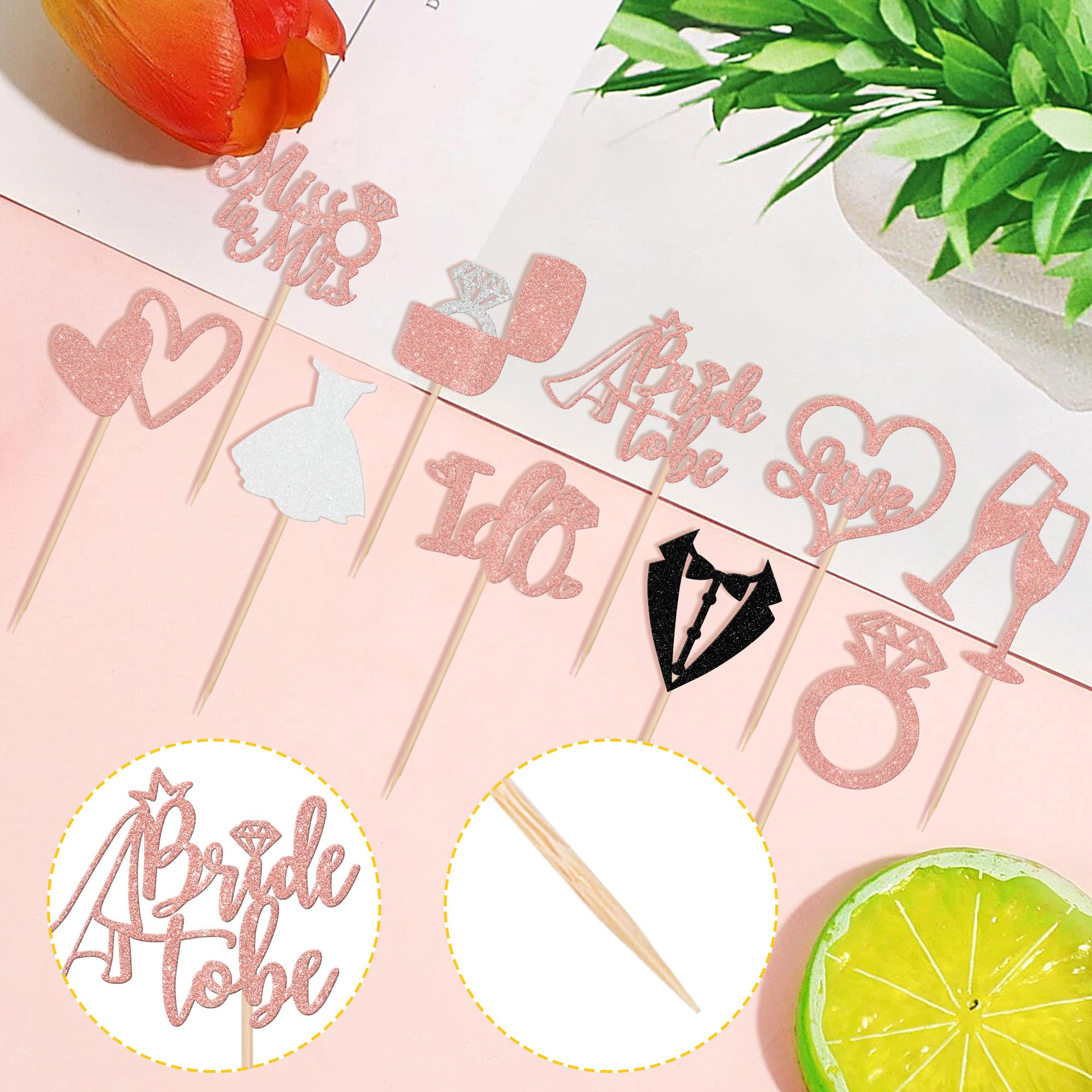 30 PCS Bride to Be Cupcake Toppers Glitter Miss to Mrs I Do Love Heart Ring Cupcake Picks Wedding Bridal Shower Cake Decorations for Wedding Engagement Bachelorette Party Supplies Rose Gold