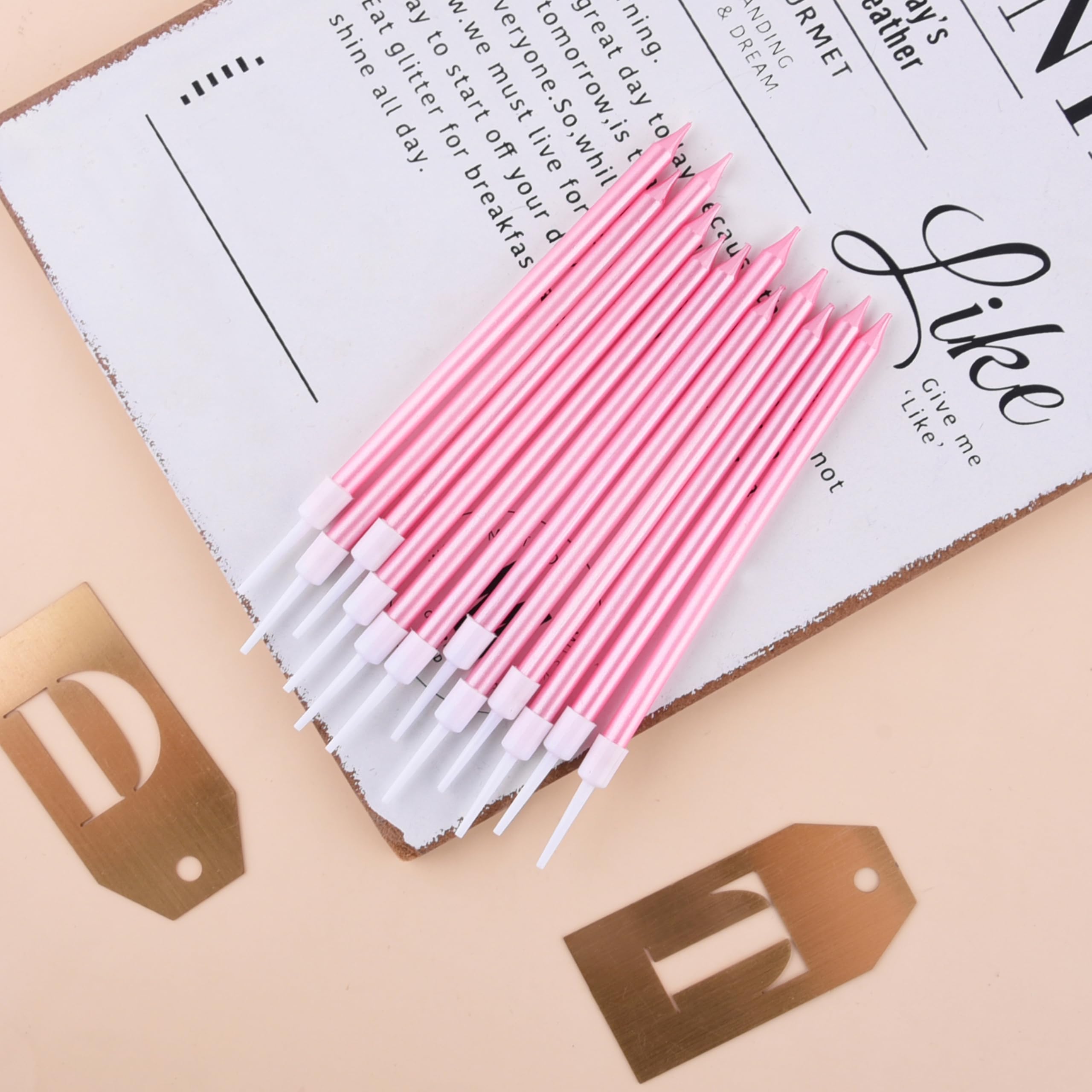 PHD CAKE Pink Long Thin Metallic Birthday Candles, Cake Candles, Birthday Parties, Wedding Decorations, Party Candles