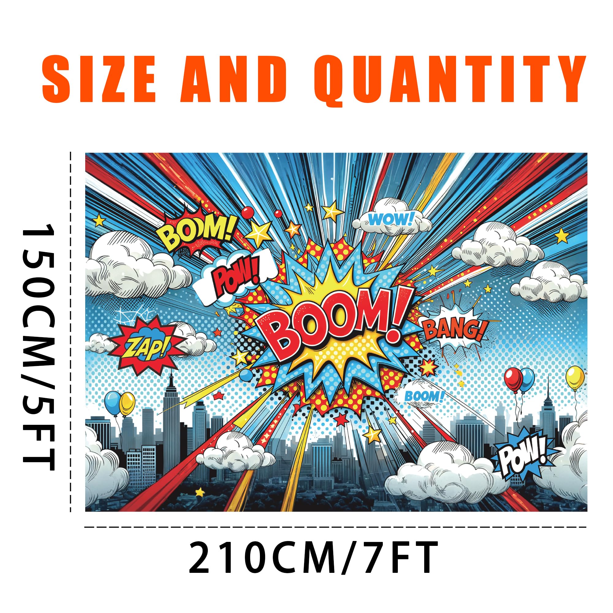 Cartoon Hero Birthday Backdrop 7x5ft Comic Skyline Buildings Cityscape Background for Super City Hero Theme Birthday Party Decoration