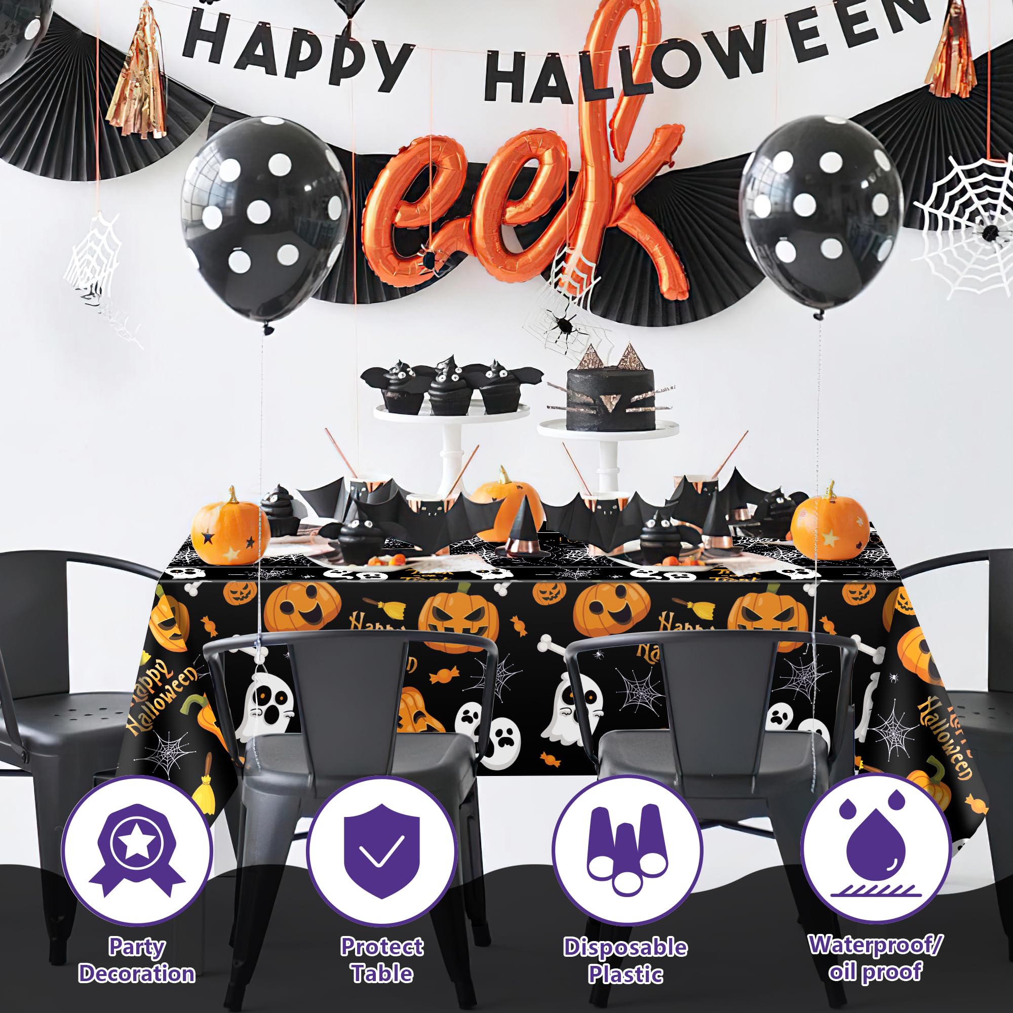 OHOME Halloween Decorations - Disposable Plastic Halloween Tablecloth | Halloween Party Decorations Favors Supplies for Table Decor Indoor Outdoor Backdrop Banner,2 Pack