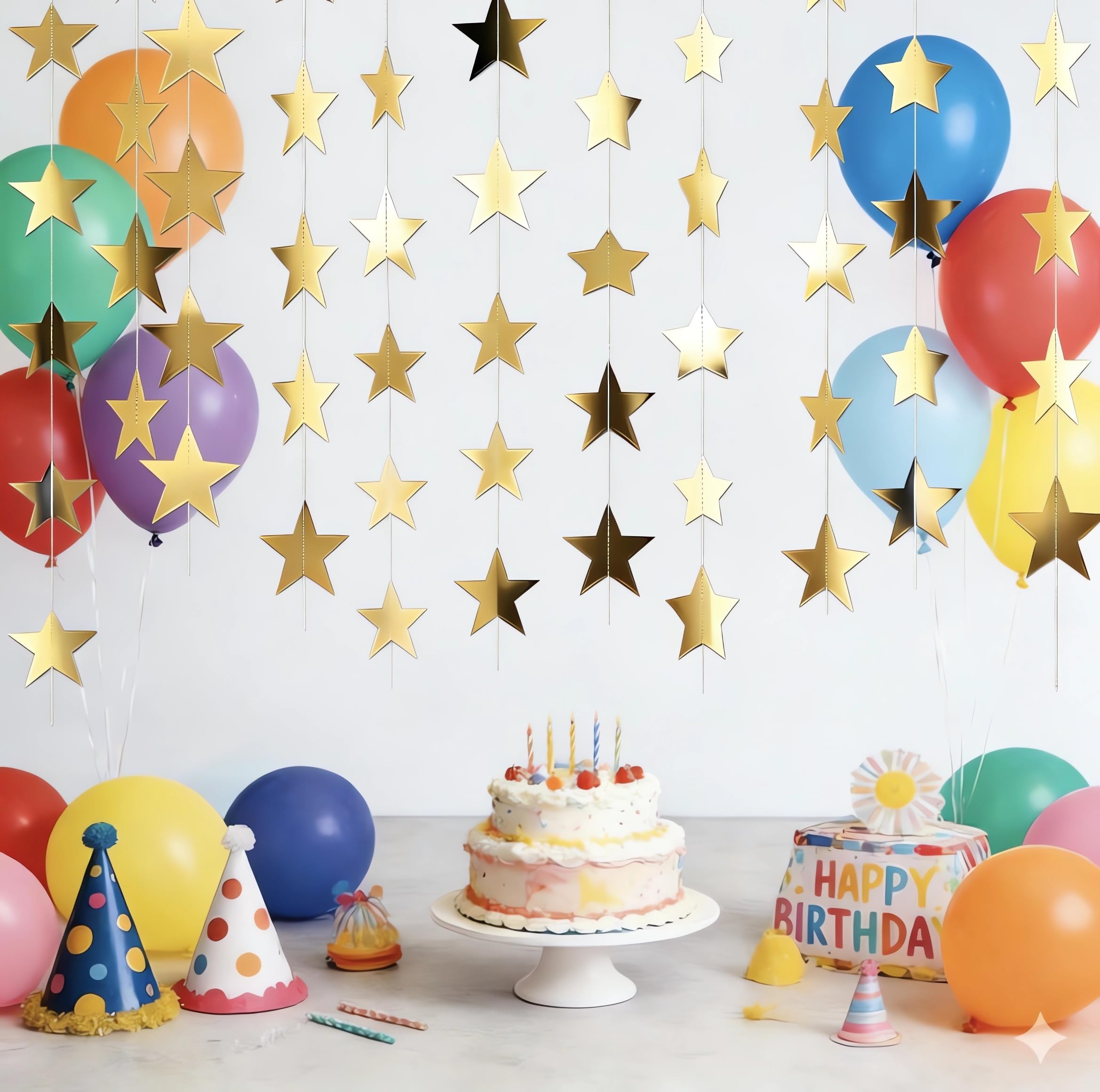 Guismous 7 Pack 91.8 ft Gold Star Garland Banner Double Side Hanging Star Streamers Paper Star Banner Backdrop for Graduation Birthday Baby Shower Wedding Classroom Party Ceiling Decorations