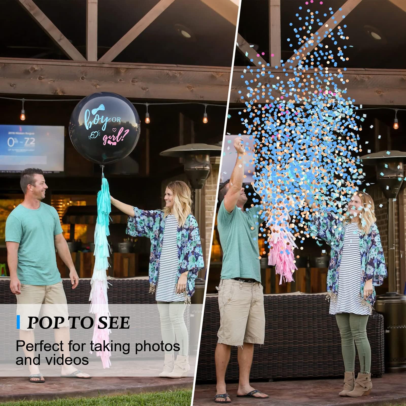 Disfore Thickened Gender Reveal Balloon - 2pcs Gender Reveal Confetti Balloons with Pink and Blue Confetti – 36 Inch Black Gender Reveal Balloons Perfect for Taking Photos and Videos