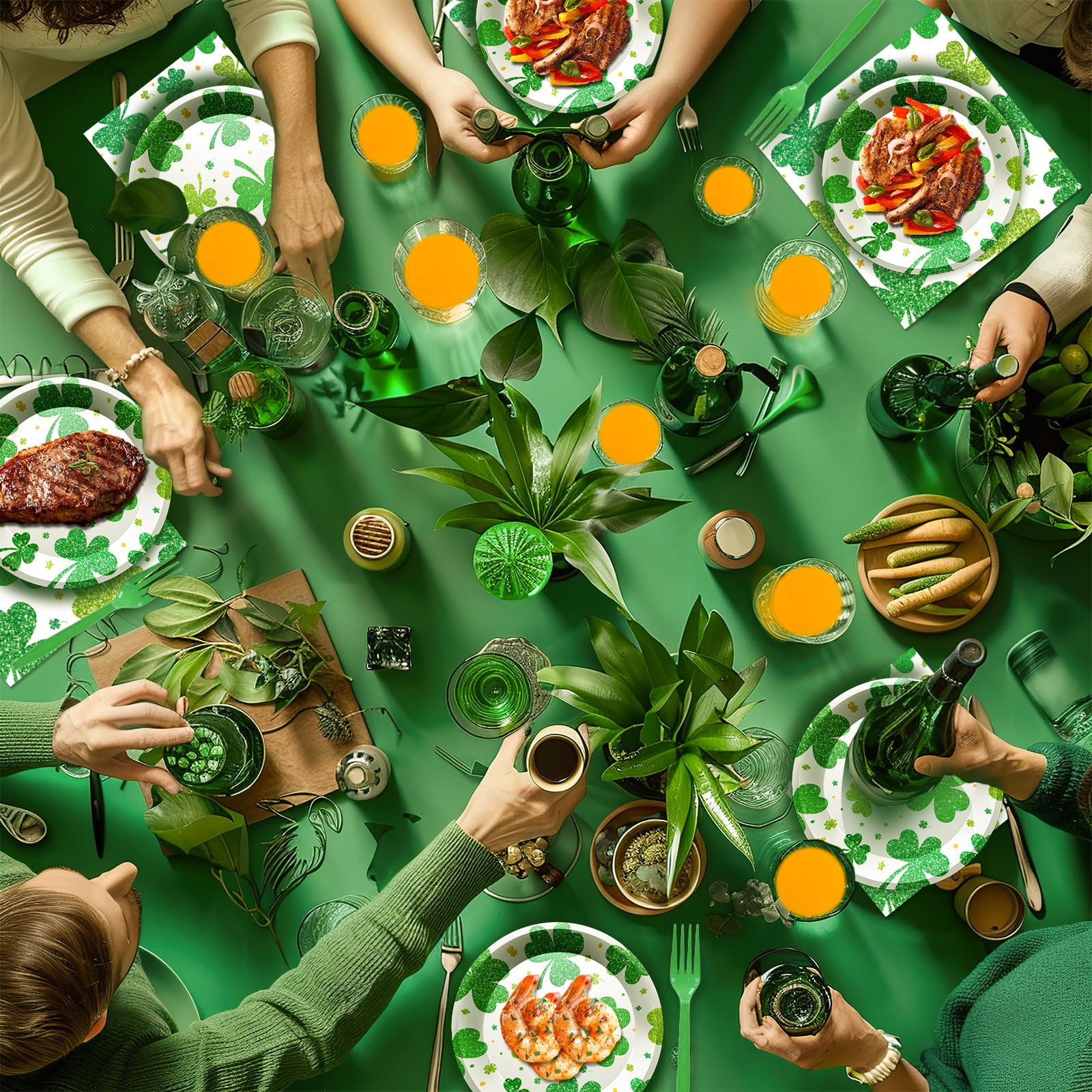 QDIRDEC St. Patrick's Day Party Supplies St Patricks Day Decorations Irish Themed Tableware with Lucky Shamrock Plates Napkins and Forks for Saint Irish Birthday Party Decorations