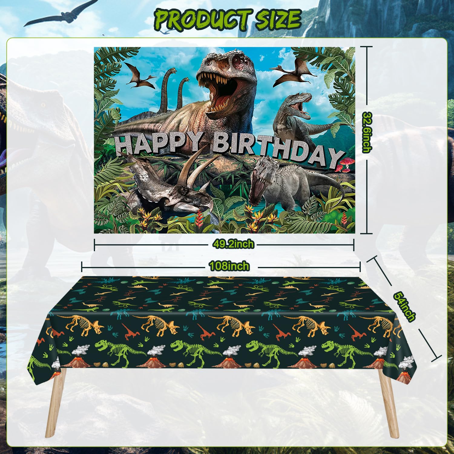 SPIGHTDEX Dinosaur Birthday Party Decorations Kit for Boys - Dino Party Supplies with Tablecloth, Banner, Backdrop, Cake Topper, Balloons & Stickers for Kids