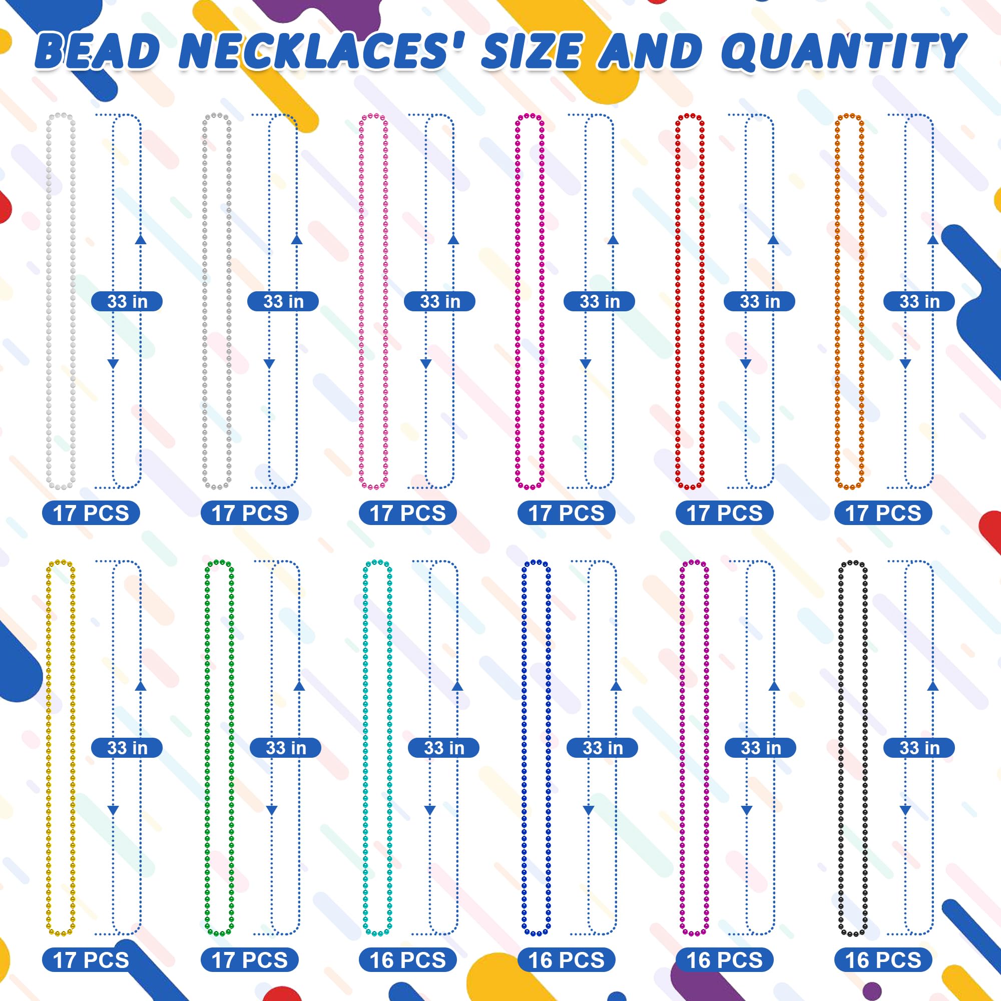 Huskein 200PCS Mardi Gras Beads, 33" Bead Necklace, Colorful Mardi Gras Accessories, Women Men Party Beads Parade Throws Bulk for Christmas Pirate Baby Shower Carnival Birthday Party Supplies Decor