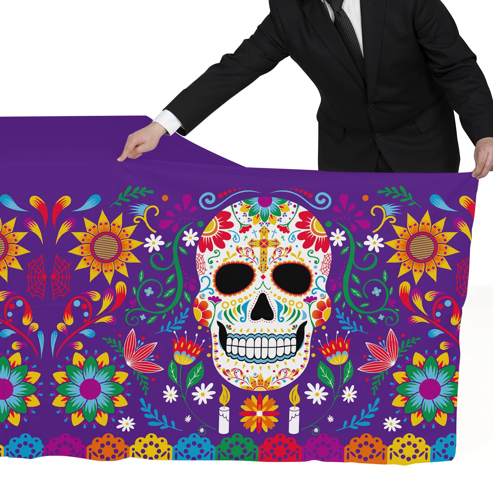 Gatherfun Day of the Dead Party Disposable Tablecloth Plastic Sugar Skull Table Cover for Dia De Los Muertos Party Decoration 54 X 108 inch 3 Pack for Day of the Dead Party