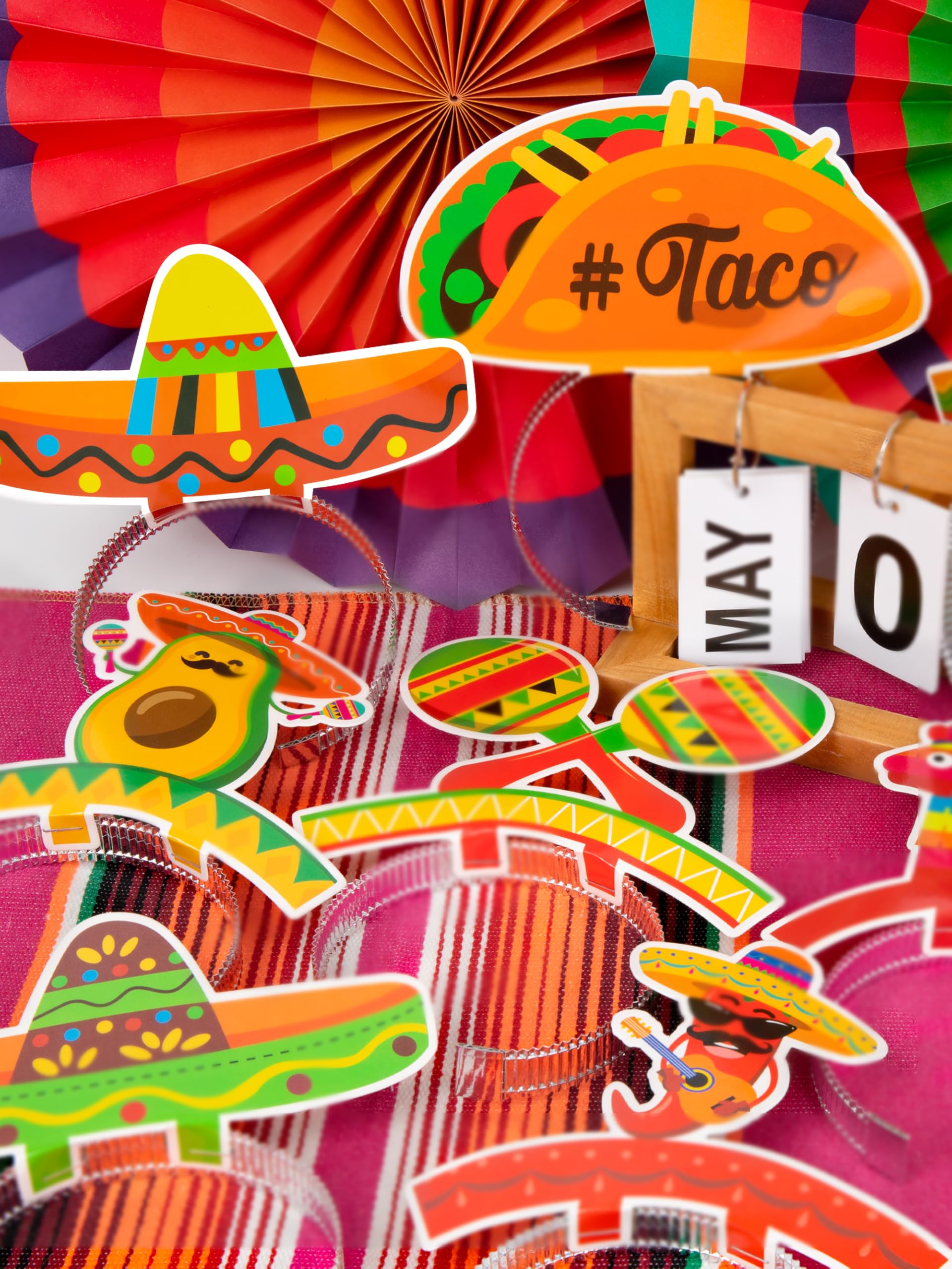 12 PCS Colorful Patterned Cardboard Sombrero Hats, Fiesta Headbands for Mexican Theme Celebration Party Favors