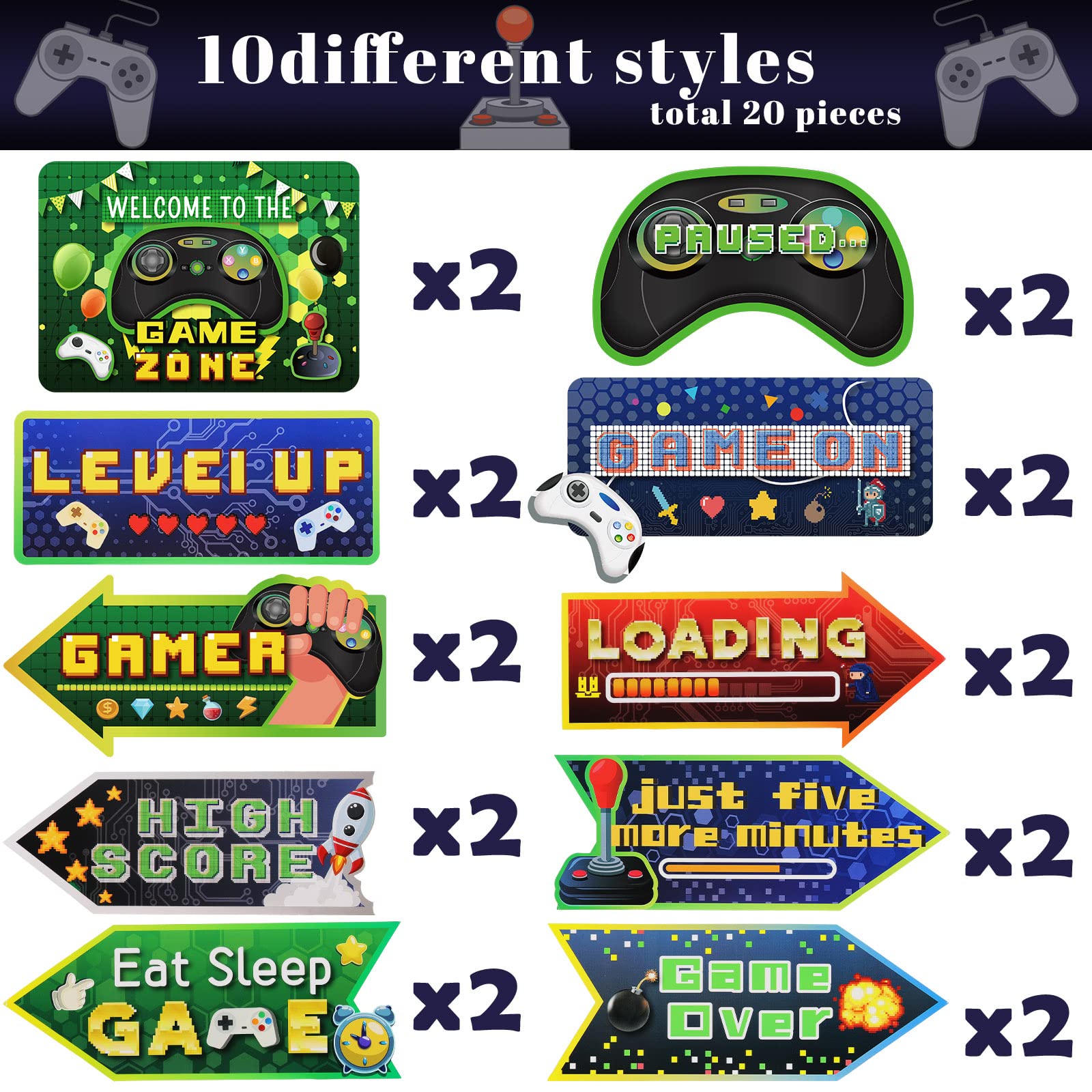 Tenare 20 Pcs Video Game Party Decorations Gaming Signs Level up(Green)