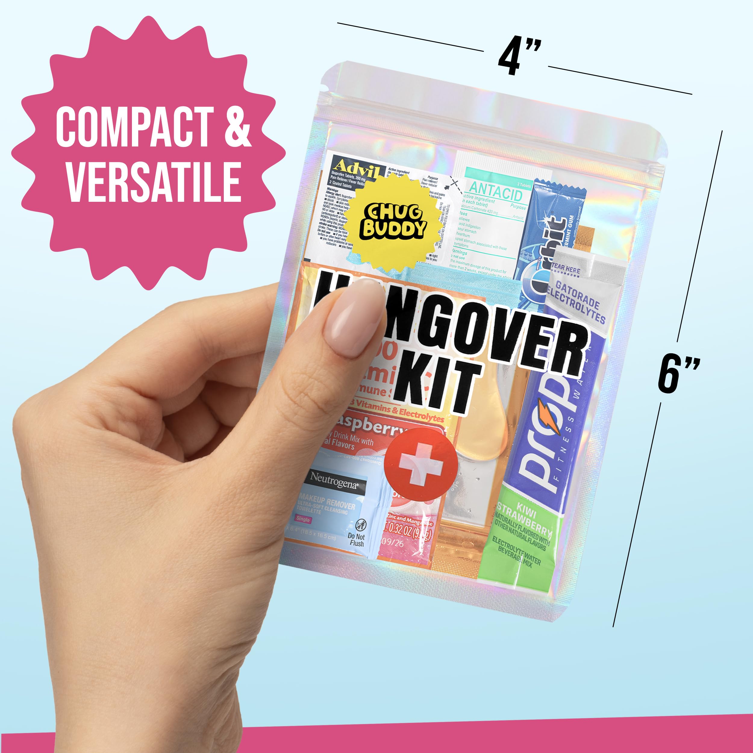 Chug Buddy Hangover Kits (10 Pack) for Bachelorette Party Favors, Weddings & 21st Birthdays | Pre-Filled Bulk Hangover Kit Bags for Bridesmaids, Girls Trips & Party Events (10 Premium Packs)