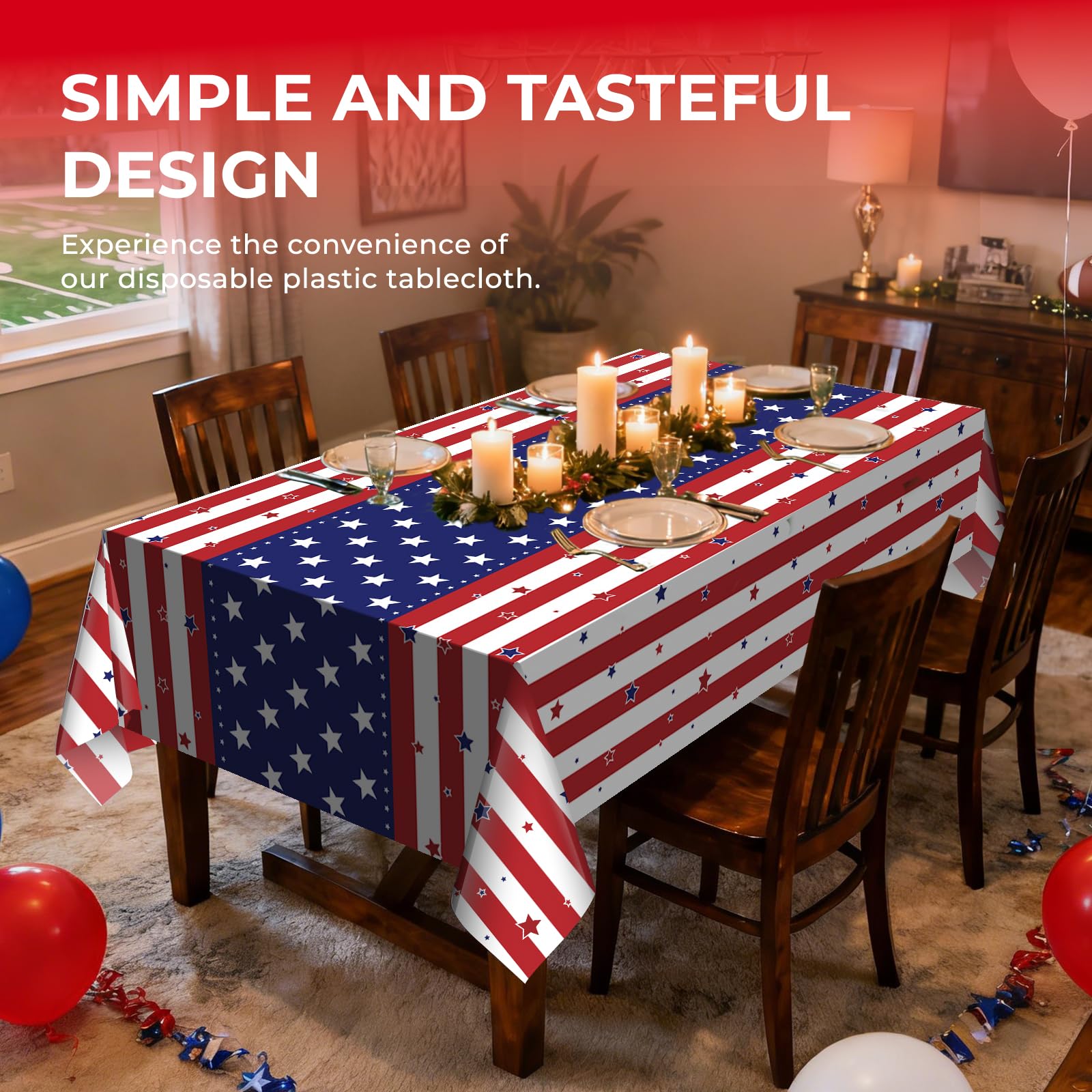 JHDZDHY 6 Pack American Flag Tablecloth, 4th of July Patriotic Table Cover (54"x108") Disposable Plastic Table Cloth, Decorations for Veterans Day, Patriotic, Memorial, Fourth of July, Independence