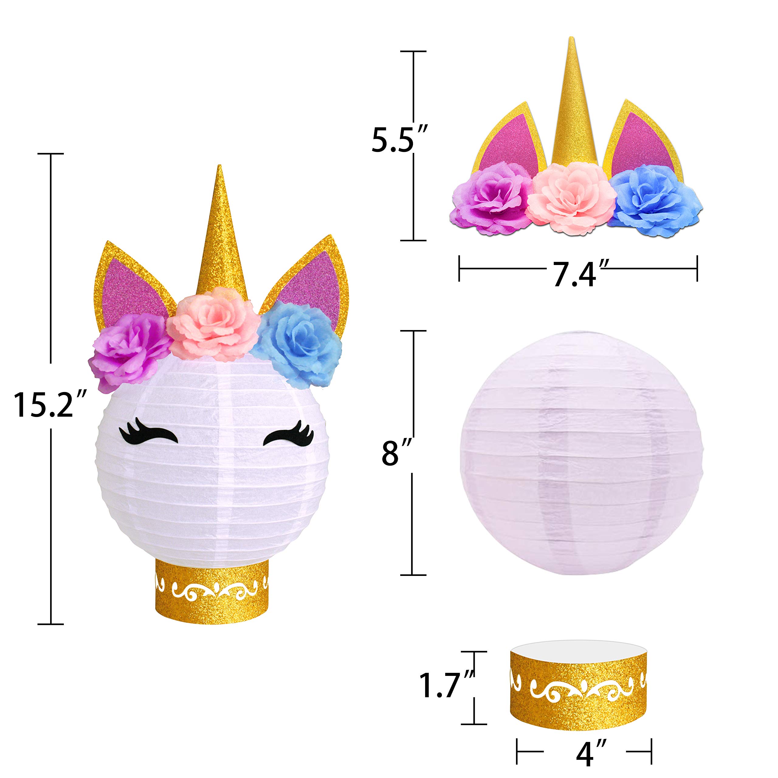 MOAXMOA Unicorn Paper Lanterns Party Supplies Table Centerpieces Decorations for Birthday Baby Shower Wedding Party Decor (Gold Pink White)