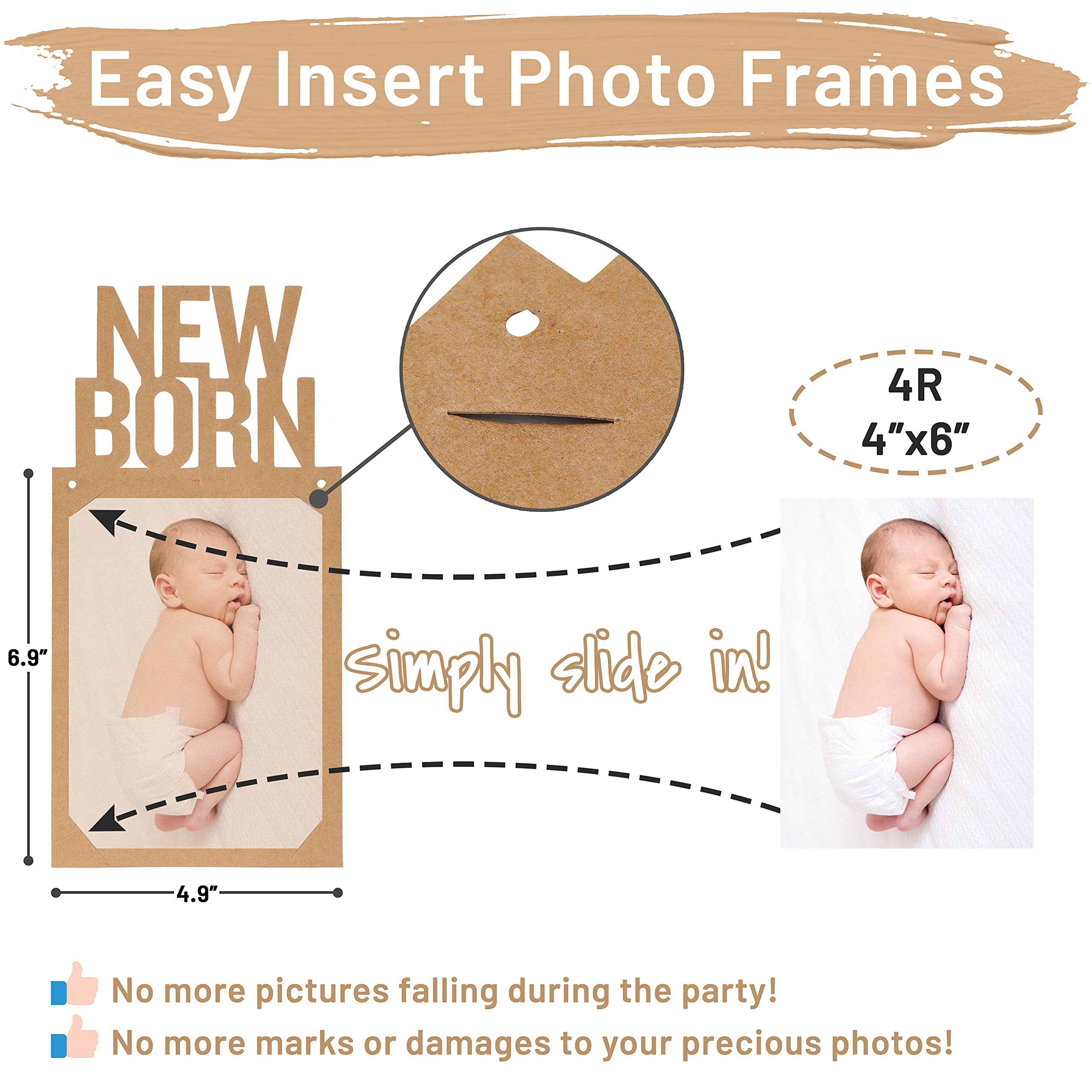 PartyHooman 1st Birthday Photo Banner for Baby from Newborn to 12 Months, First Birthday Decorations Boy or Girl Monthly Milestones Garland | 1 Year Old Photo Banner Pre-strung with Frame (Kraft)