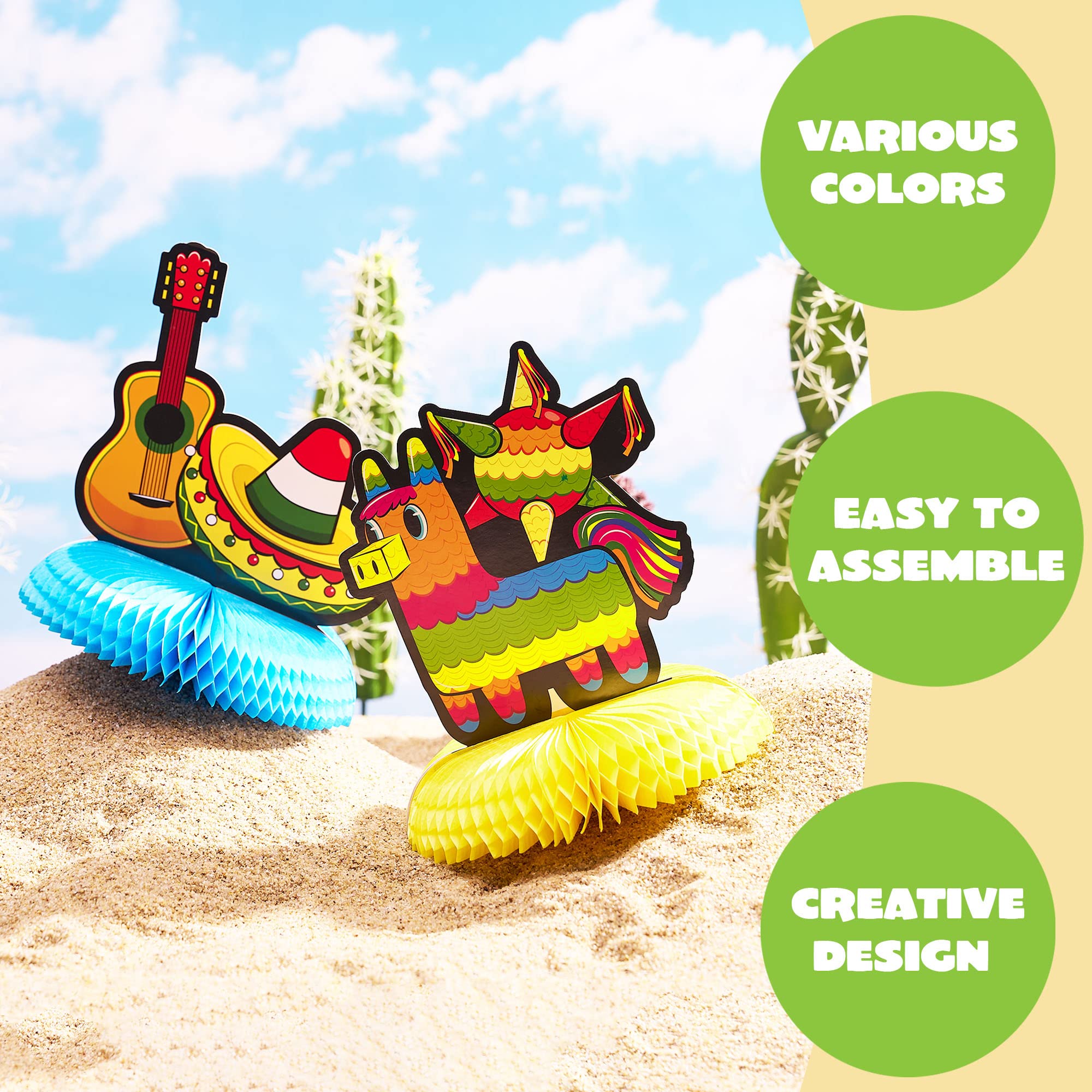 JOYIN 6 PCs Cinco De Mayo Fiesta Honeycomb Table Centerpiece 8.5” Party Decoration for Fun Fiesta Taco Party Supplies, Luau Event Photo Props, Mexican Theme for Carnivals Festivals