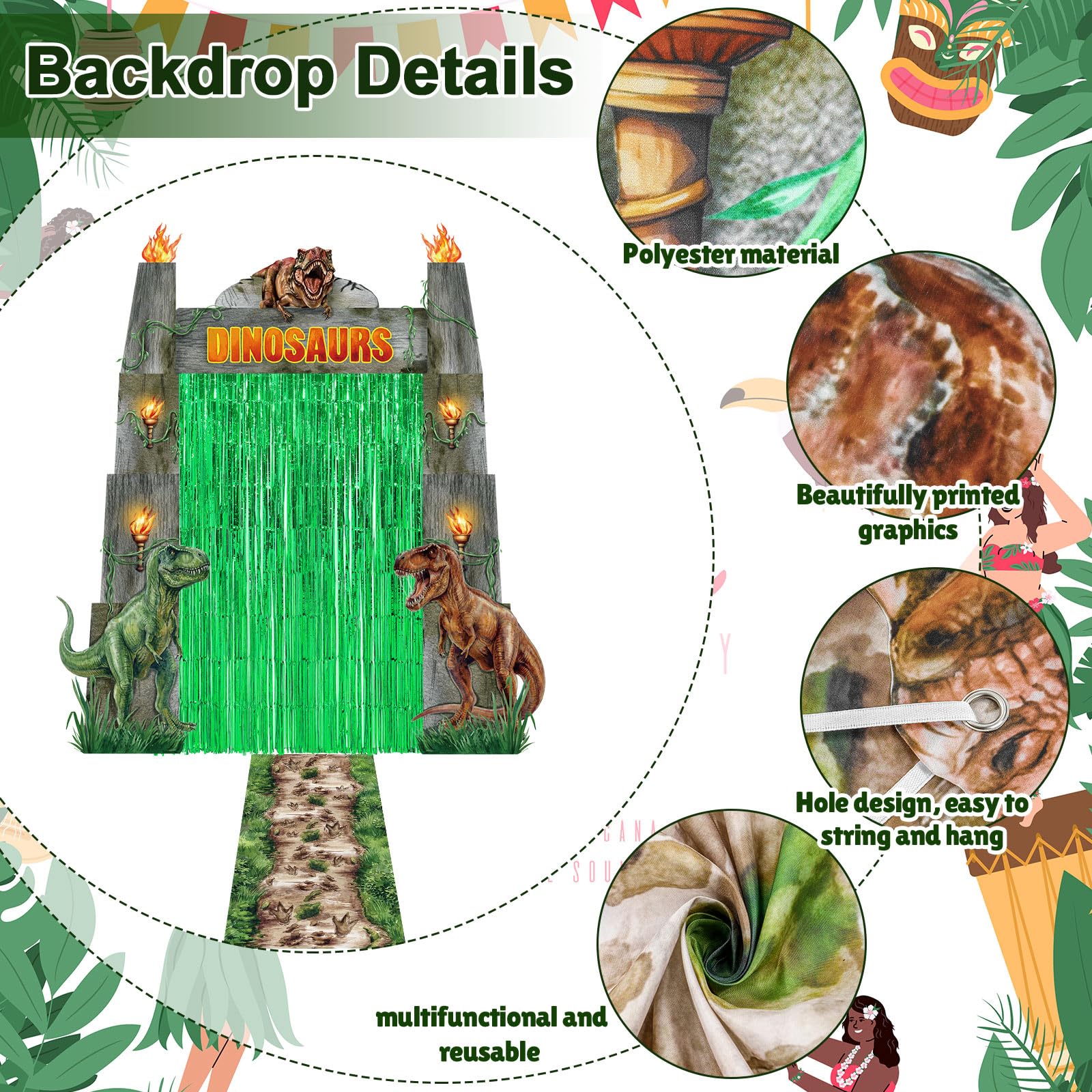 VitalCozy 7 Pcs Dinosaur Party Decorations Jurassic Porch Entryway Backdrop