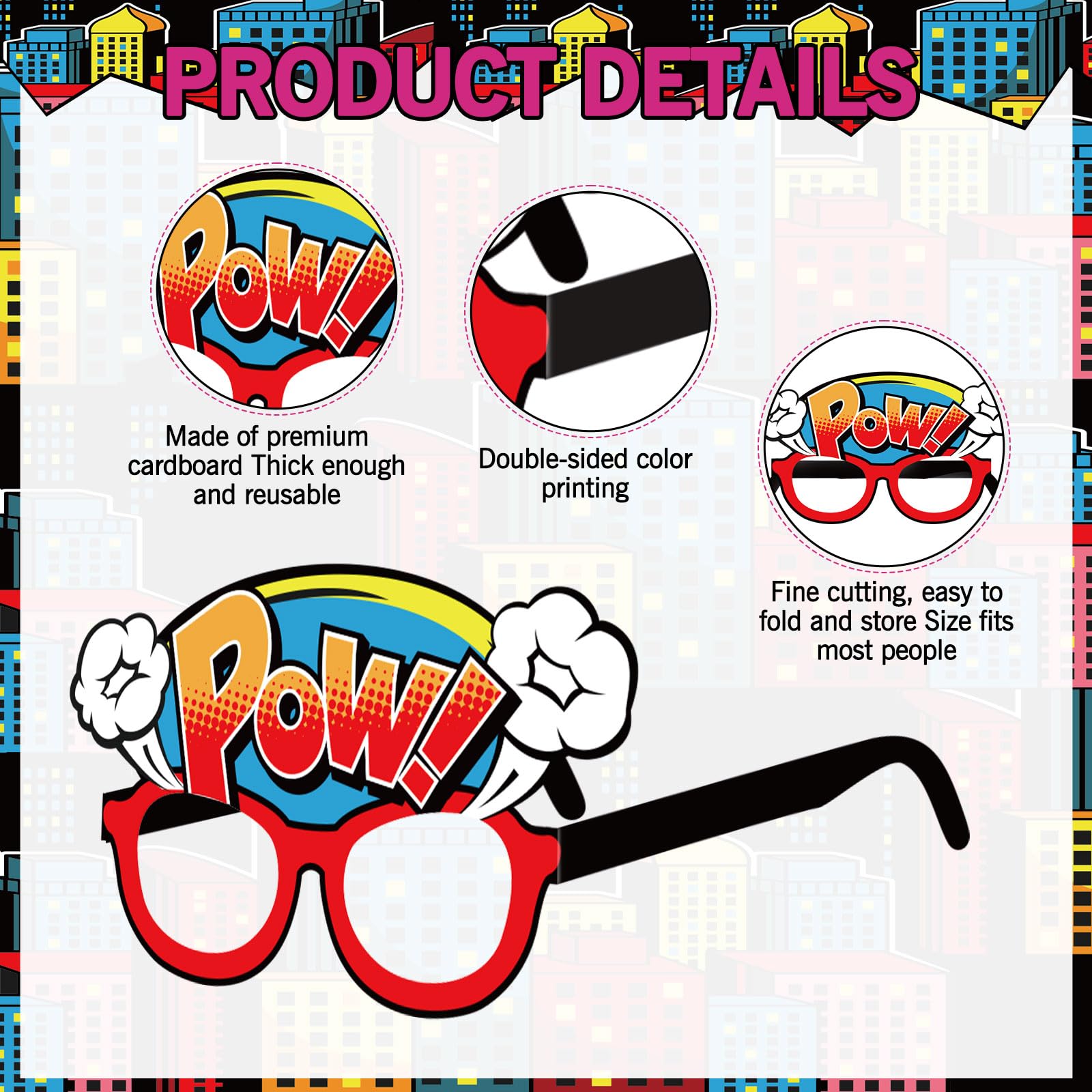 Harrycle 32 Pcs Hero Party Comic Book Paper Glasses Photo Booth Props