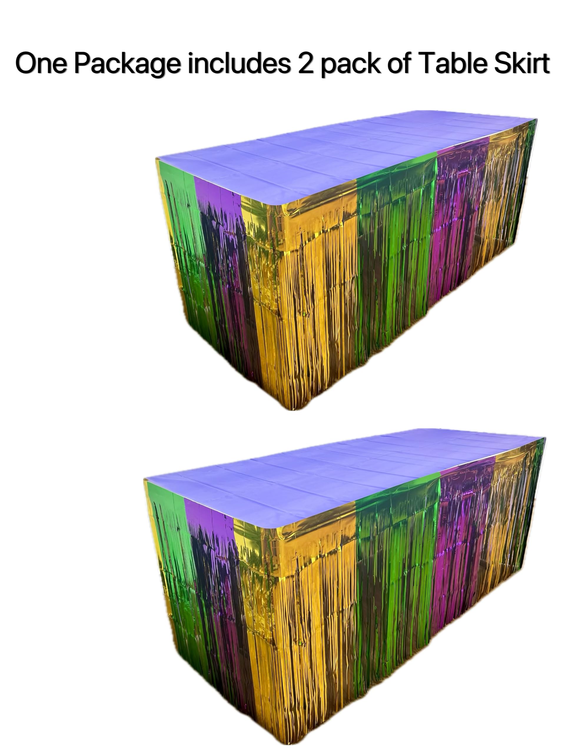 Giftexpress 2-pk Mardi Gras Metallic Fringe Table Skirts, Mardi Gras Party Table Skirt, Mardi Gras Table Decoration