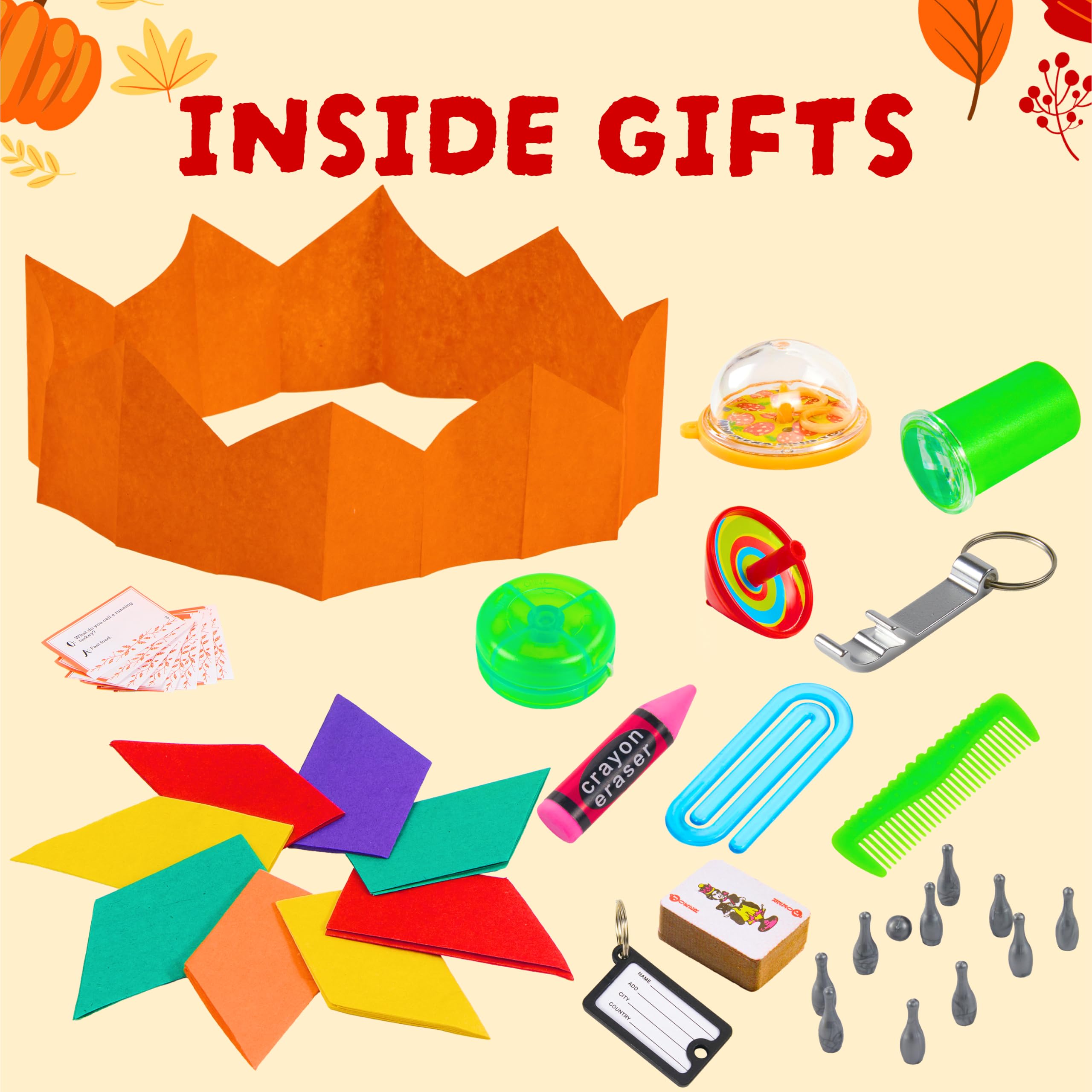JOYIN 12 Pack Thanksgiving Party Table Favor No Snap No Popping with Party Hat, Joke & Gift Inside, Thanksgiving Holiday Traditions, Random gifts with Autumn Leaves, Pumpkin, Lettering Designs