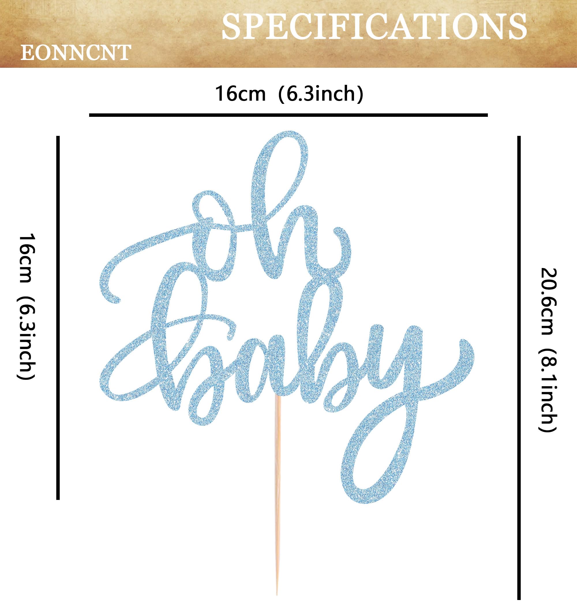 EONNCNT Oh Baby Cake Topper - Light Blue Glitter Baby Shower Cake Decorating Supplies for Boys or Girls, Baby Shower Cake Topper for Gender Reveal Baby Birthday Party Photo Booth Props
