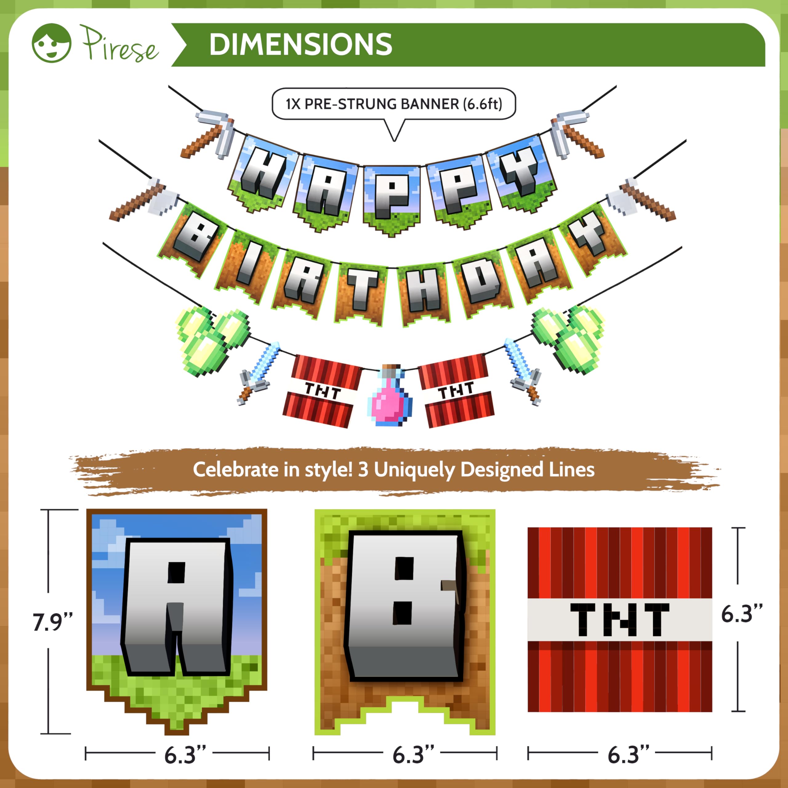 Pirese Pixel Birthday Decorations, Pixel Party Decorations, Birthday Banner