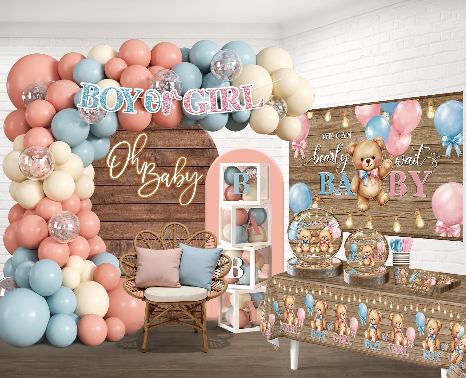 Fexivo 296Pcs Bear Gender Reveal Decorations, All-in-One Set for 25 Guests