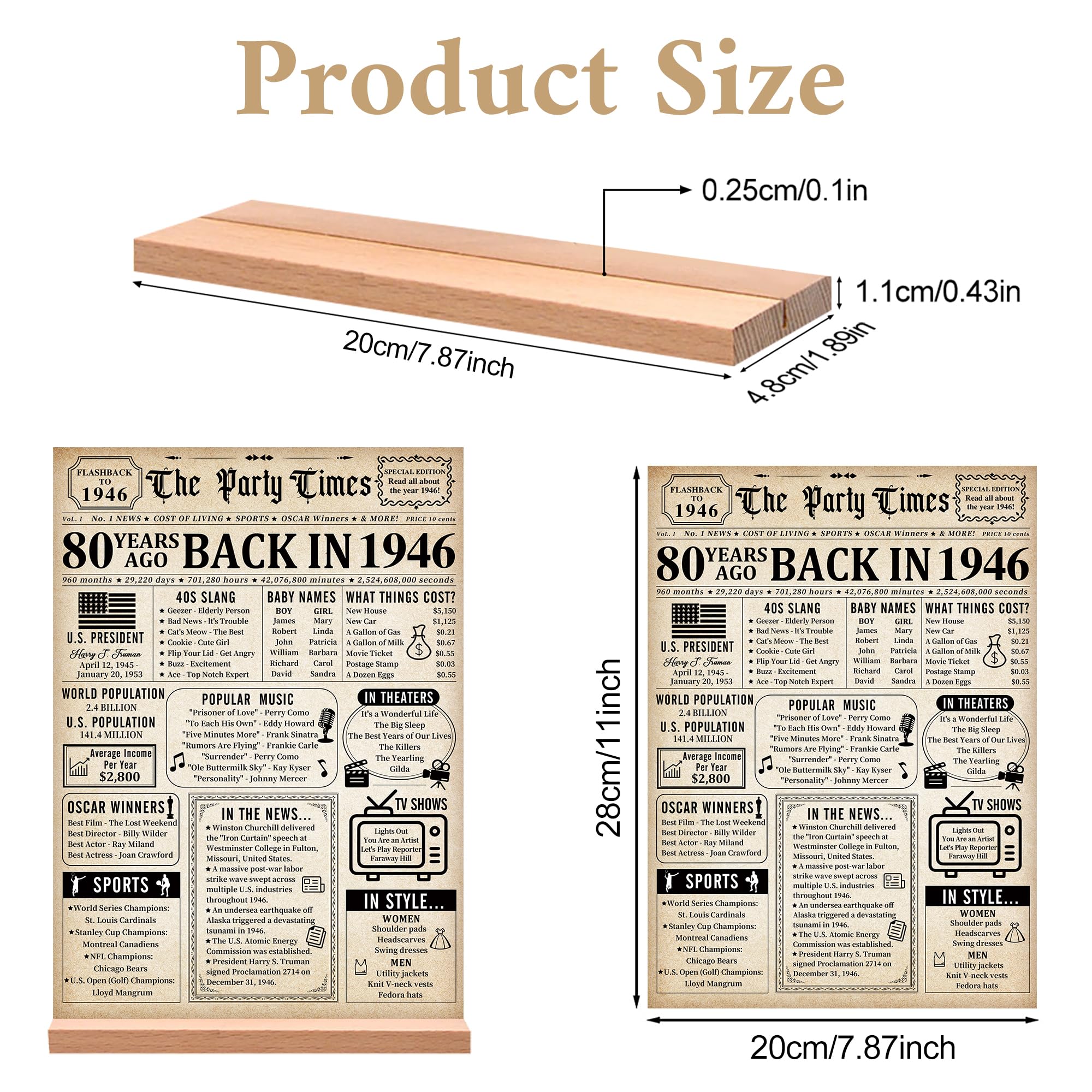 Trgowaul Vintage 80th Birthday Back in 1946 Poster Acrylic Table Sign