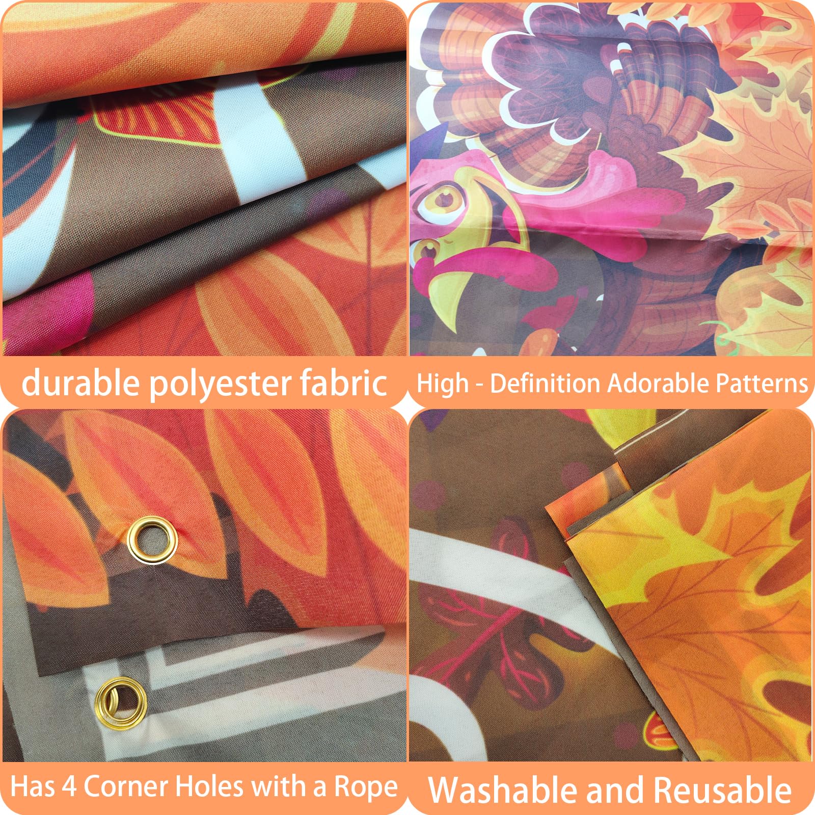 Large Thanksgiving Banner 72x44 Inch Turkey Pumpkin Happy Backdrop for Yard Indoor Wall Decor, Thanksgiving Decorations Outdoor Party Supplies with Maple Leaf Design for Home Photography Background