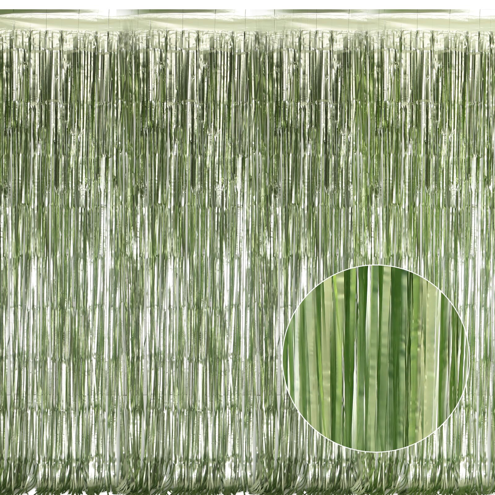 4 Pack Matte Sage Green Streamers Backdrop Jungle Party Decorations - 3.3x6.6ft Light Green Foil Fringe Curtains Photo Booth for Dinosaur Animal St Patrick's Day Football Decor