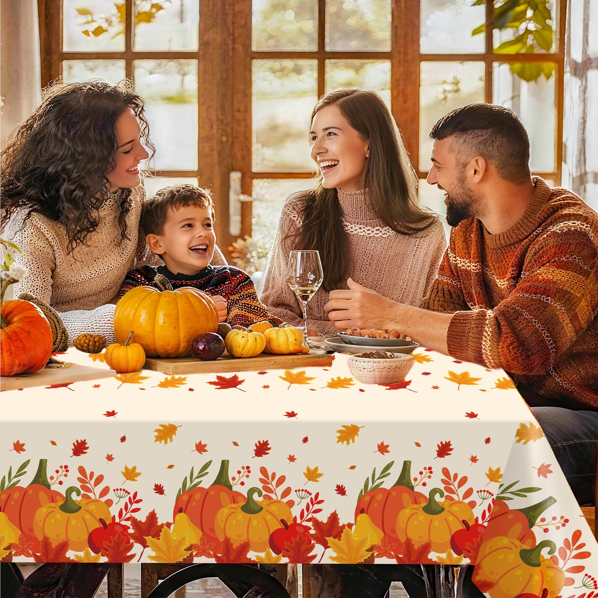 3 Pack Thanksgiving Disposable Tablecloths,54 x 108 Inch Thanksgiving Decorations,Give Thanks Table Cloth for Rectangular,Pumpkin Maple Tablecloths for Home,Party,Outdoor Picnic,Fall Theme,Baby Shower