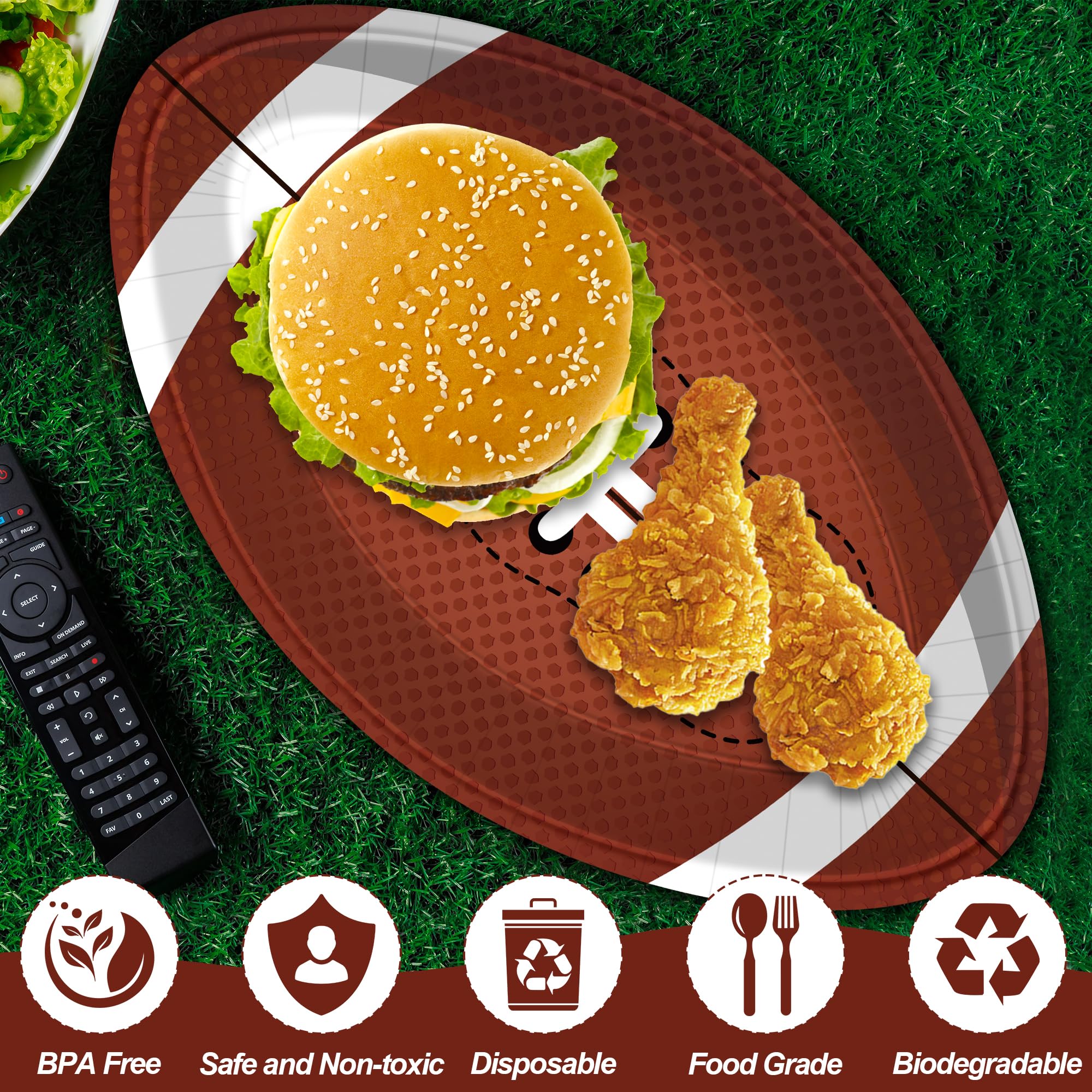 QZYL 50 PCS Football Plates, Football Party Plates, Football Shaped Disposable Paper Plates, Touchdown Party Plates, Football Party Supplies for Football Decorations Sports Birthday Decoration