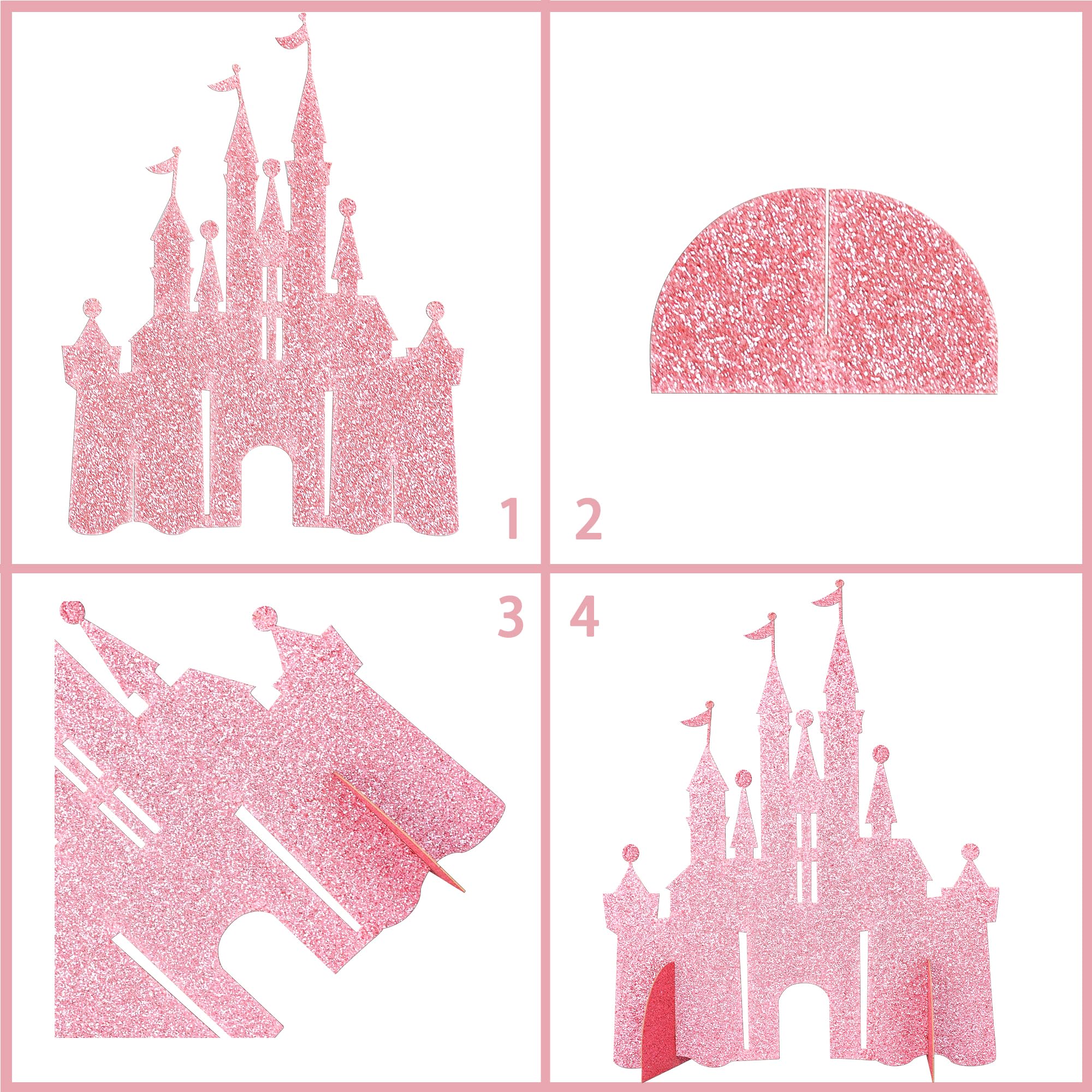 Gyufise 6 Pack Castle Table Centerpiece Glitter Princess Theme Castle Table Toppers for Birthday Baby Shower Princess Party Table Decorations Supplies Pink